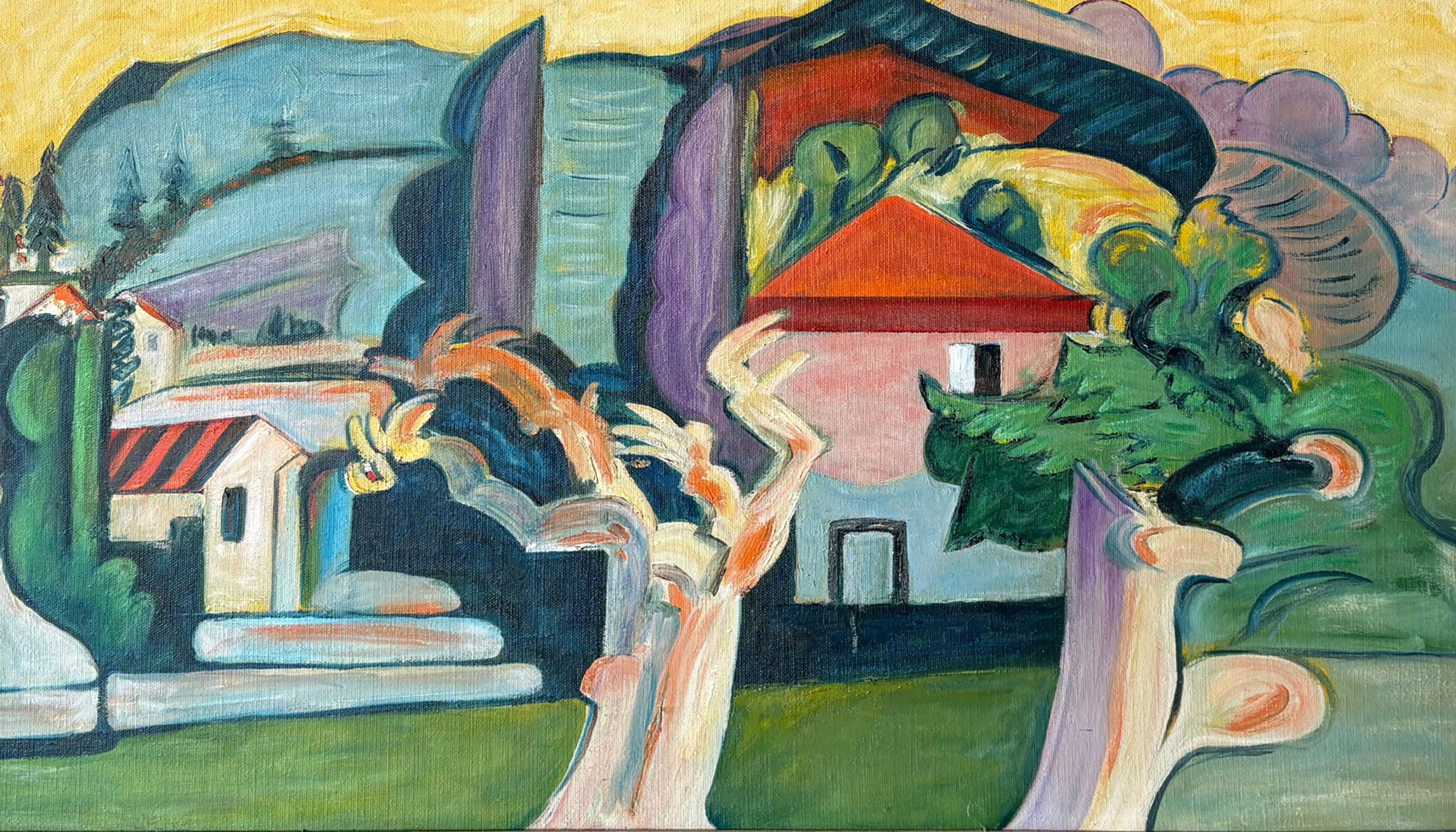 Vintage Französisch Modernist Südfrankreich Mediteranean Monumental Landschaft Gem�älde (Grau), Landscape Painting, von Andre Lhote 