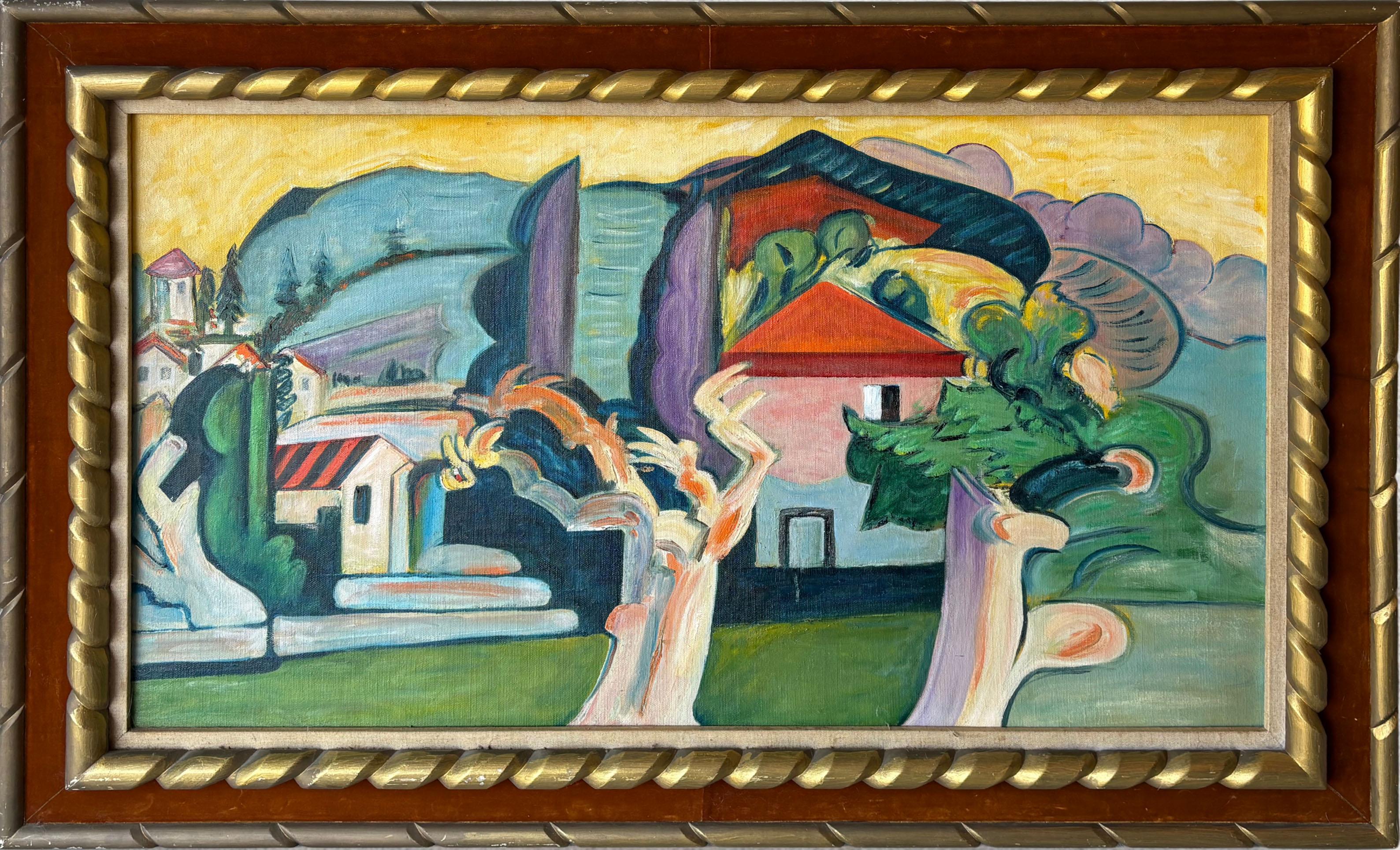 Andre Lhote  Landscape Painting – Vintage Französisch Modernist Südfrankreich Mediteranean Monumental Landschaft Gemälde