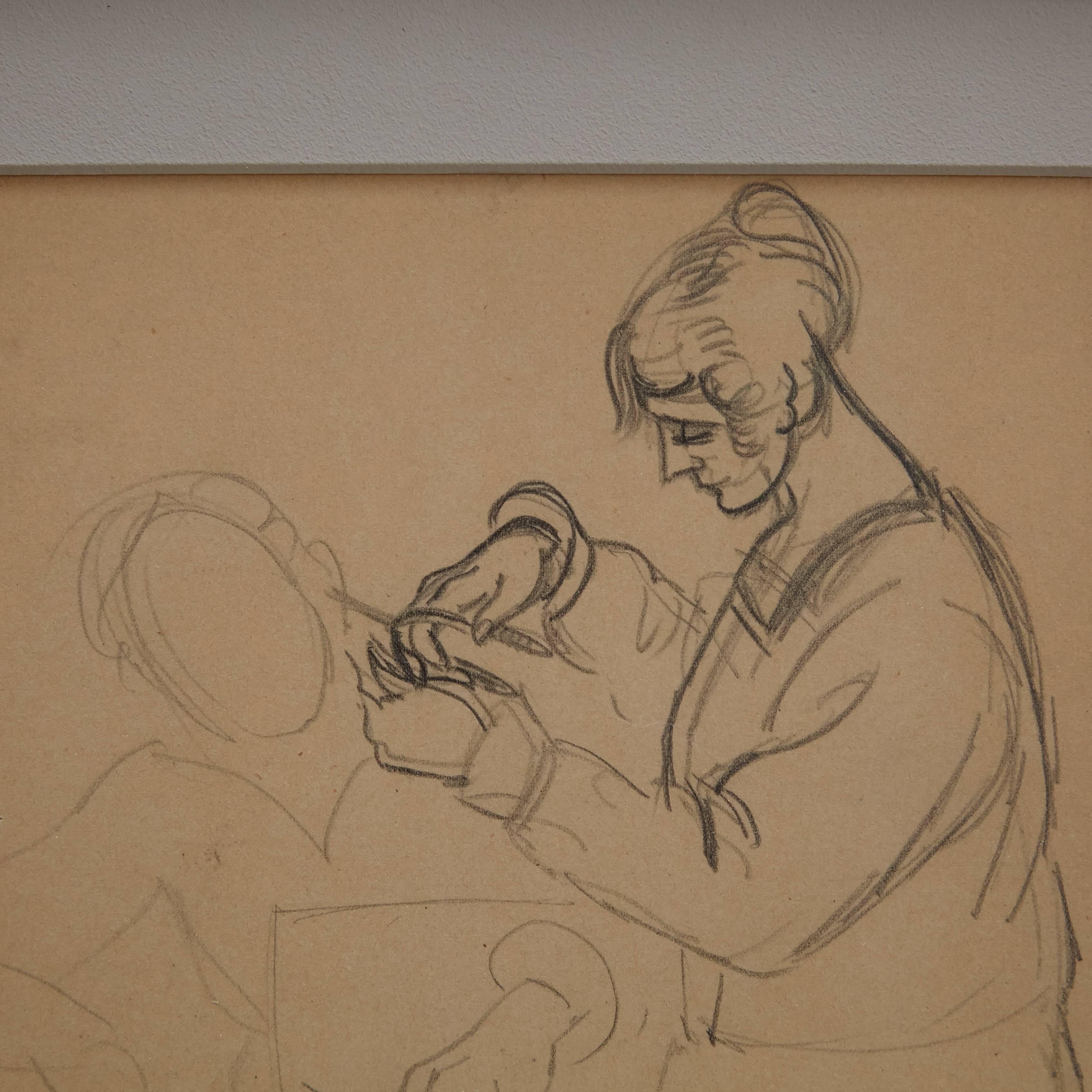 Mid-Century Modern André Lhote Drawing La Coiffeuse Hand Signed, circa 1920 For Sale