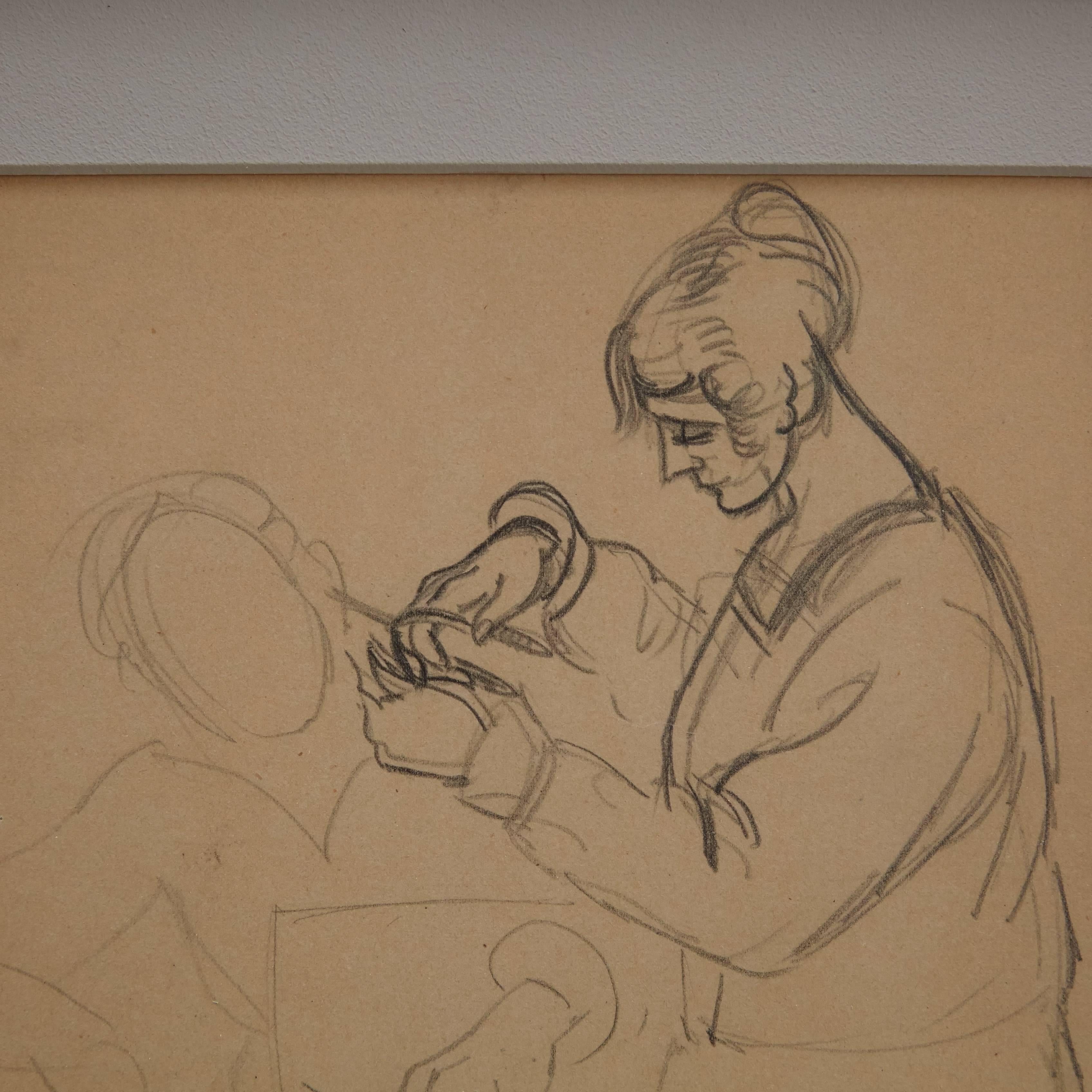 Mid-Century Modern André Lhote Drawing La Coiffeuse Hand Signed, circa 1920