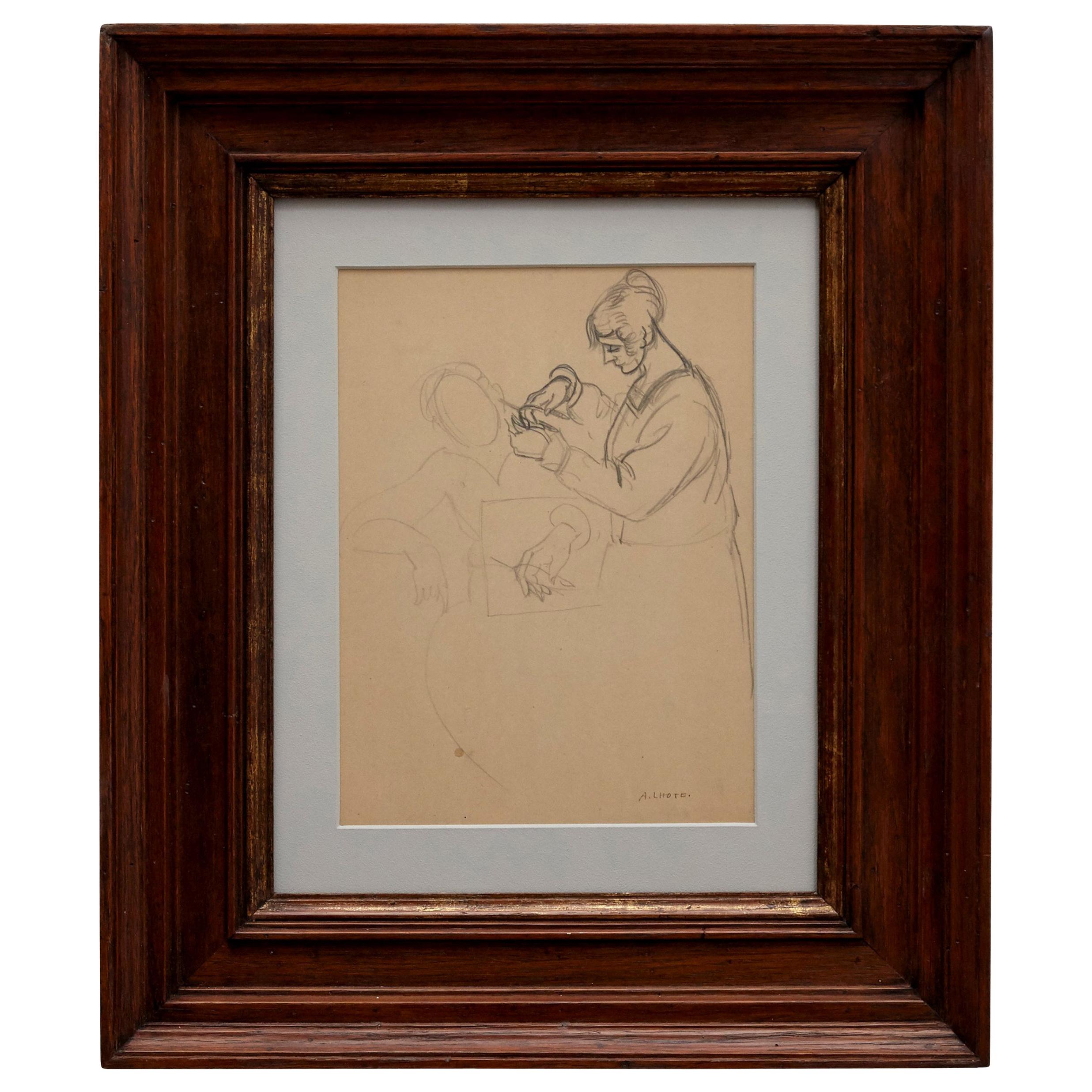 André Lhote Drawing La Coiffeuse Hand Signed, circa 1920 For Sale