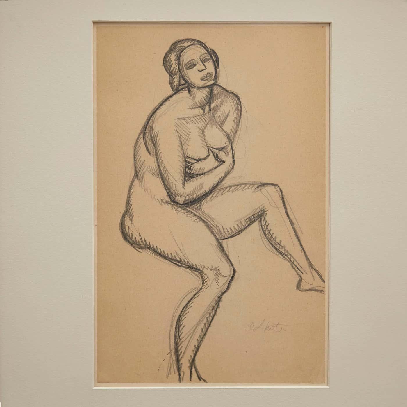 Discover this rare, original pencil drawing by renowned French Cubist artist Andre Lhote, created circa 1920. As a striking example of Mid Century Modern art, this captivating piece showcases Lhote's exceptional talent for figure subjects,