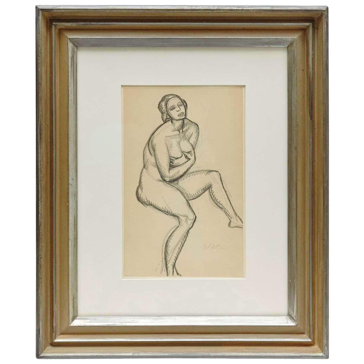 Mid-Century Modern Andre Lhote Mid Century Modern 1920s Cubist Pencil Drawing - Encadré en vente