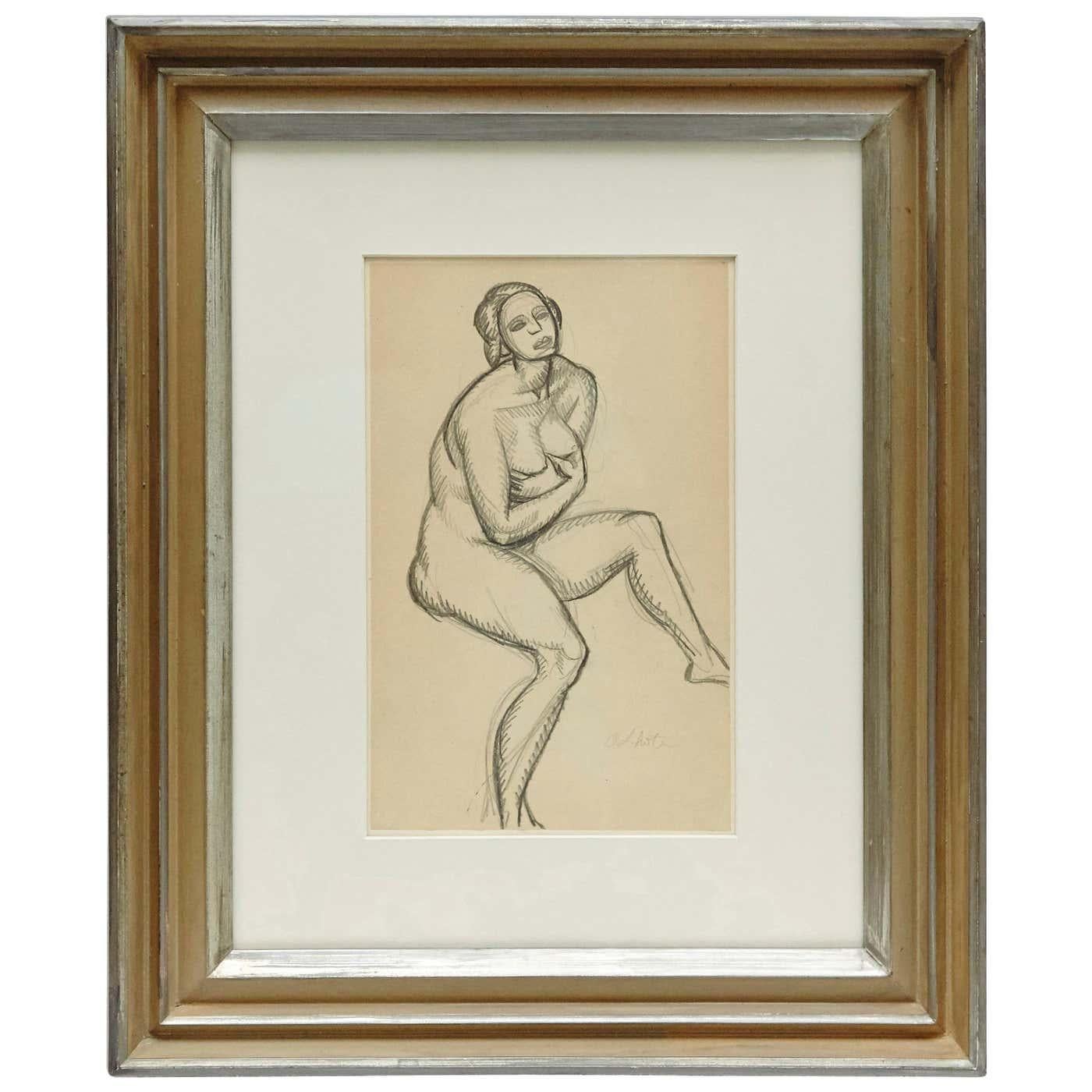 Mid-Century Modern Andre Lhote Mid Century Modern 1920s Cubist Pencil Drawing - Framed  For Sale