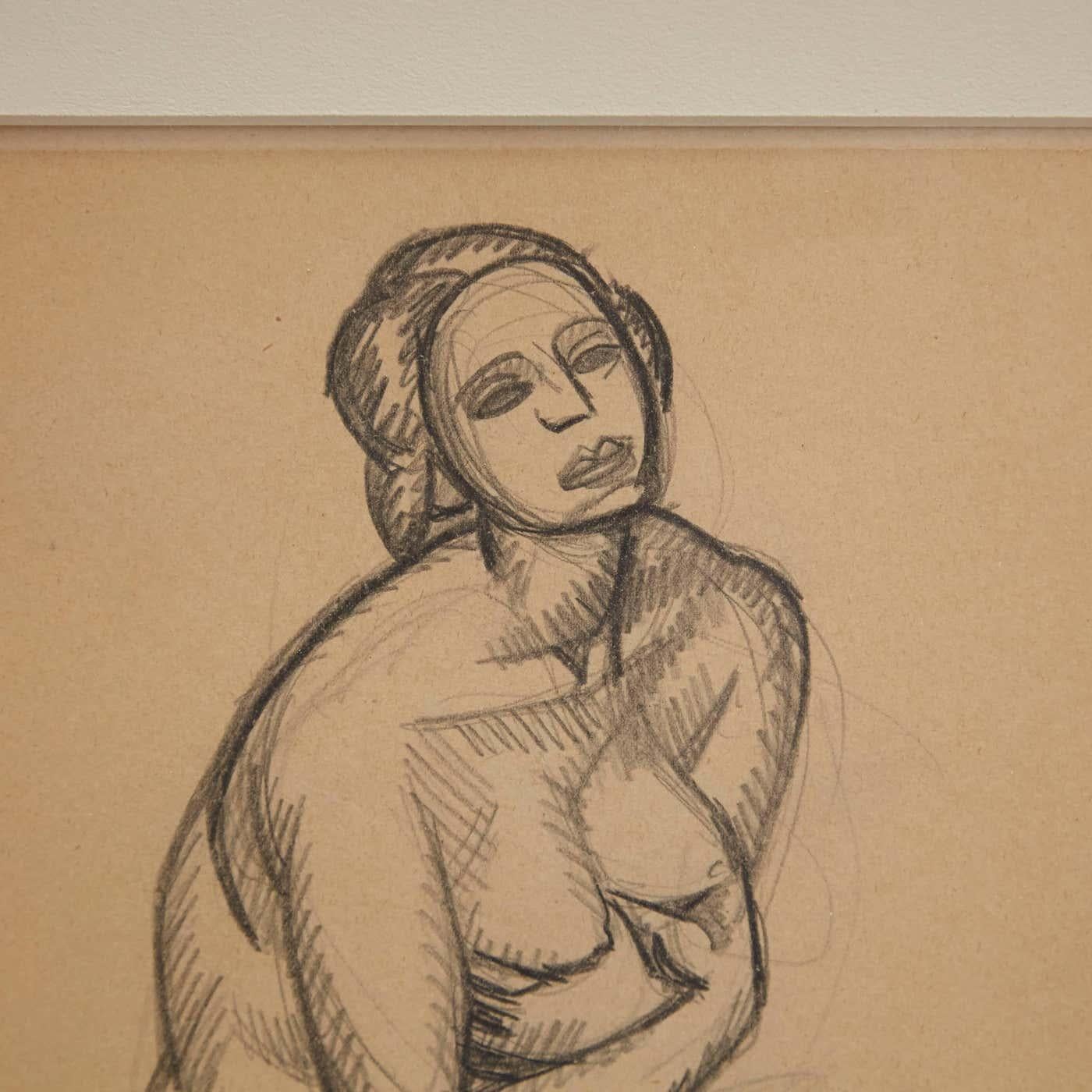 Kubistische Bleistiftzeichnung von Andre Lhote, Mid-Century Modern, 1920er Jahre, gerahmt  (Papier) im Angebot