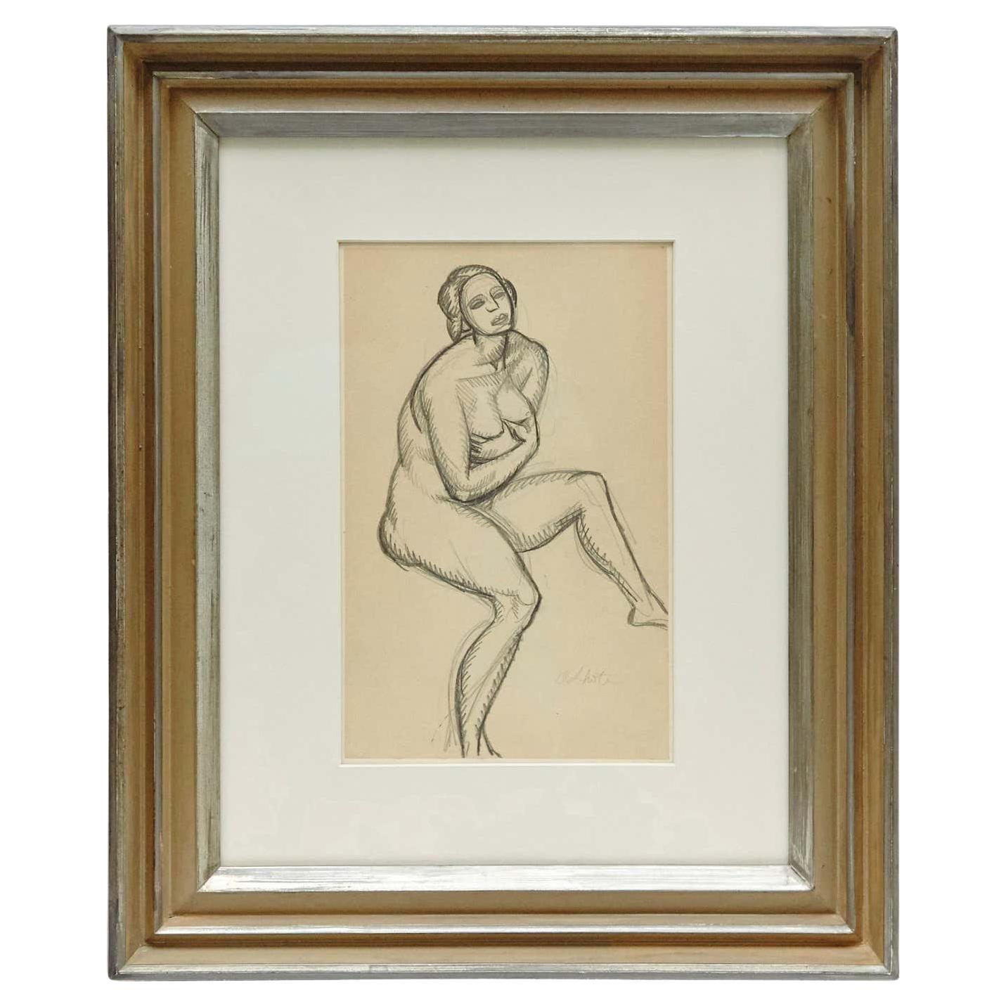 Andre Lhote Mid Century Modern 1920s Cubist Pencil Drawing - Framed