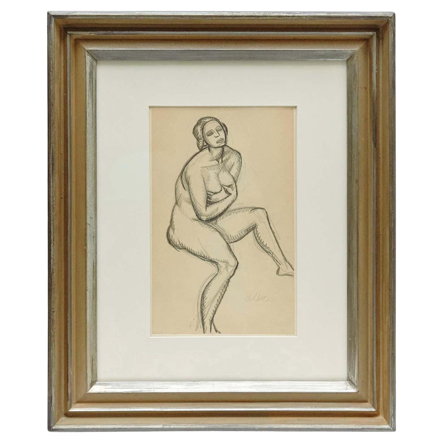 Andre Lhote Mid Century Modern 1920s Cubist Pencil Drawing - Framed  For Sale