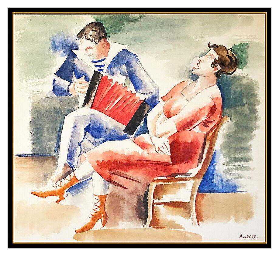 Andre Lhote RARE Original Gouache Painting Signed Music Portrait Framed Artwork - Beige Figurative Painting by André Lhote