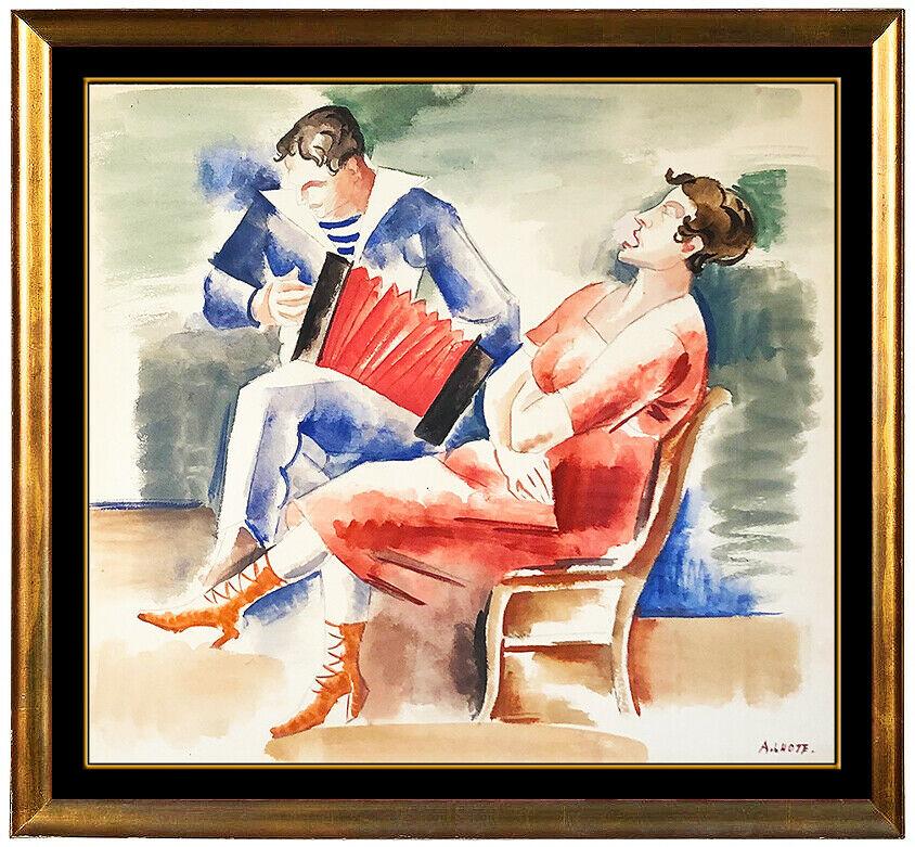 André Lhote Figurative Painting - Andre Lhote RARE Original Gouache Painting Signed Music Portrait Framed Artwork