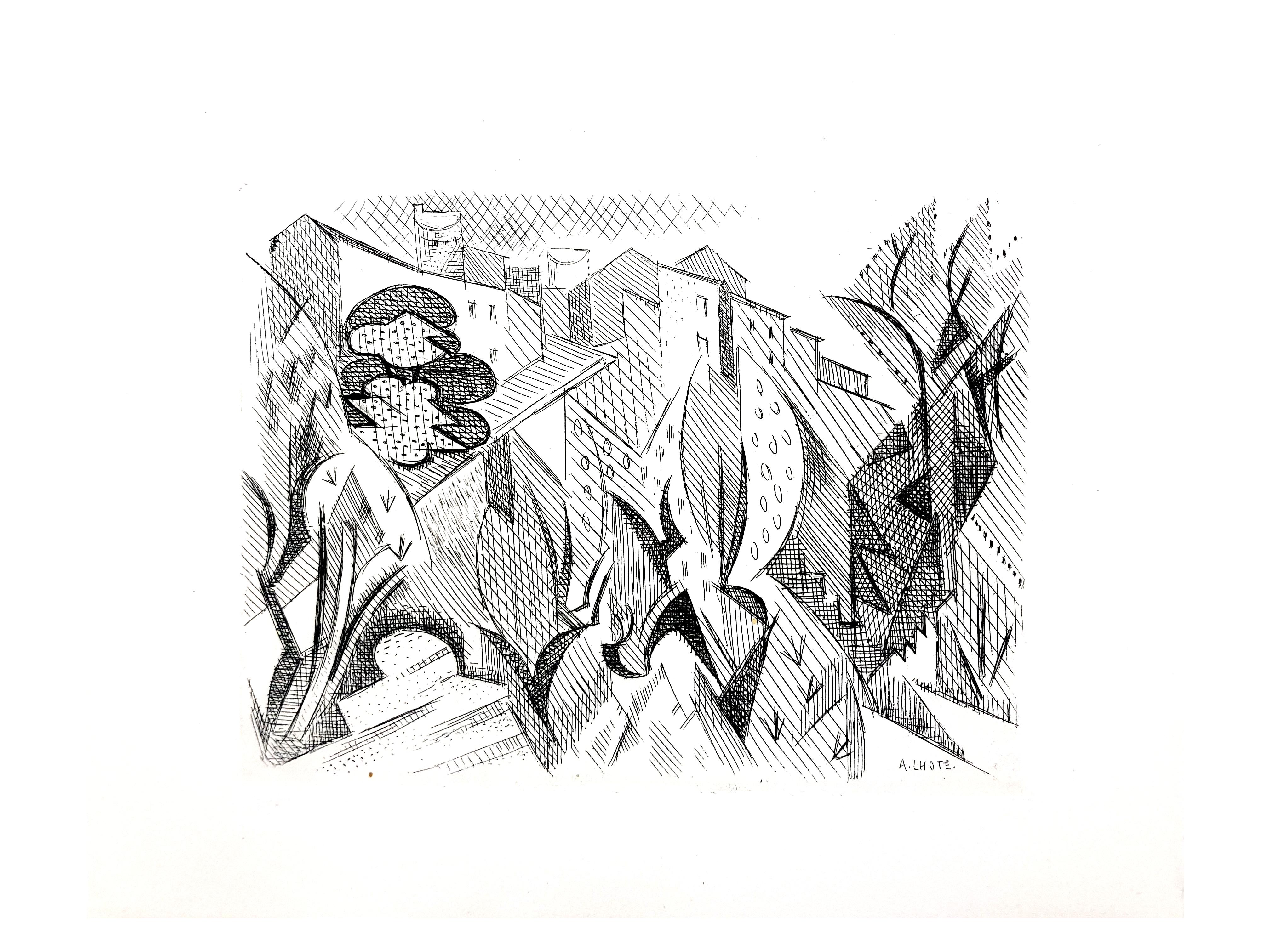 André Lhote - Paesaggio cubista - Acquaforte originale in vendita 6