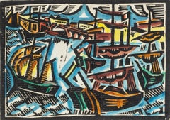 Port de Bordeaux, Colorful Woodcut by Andre Lhote