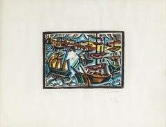 Vintage Port de Bordeaux, Colorful Woodcut by Andre Lhote