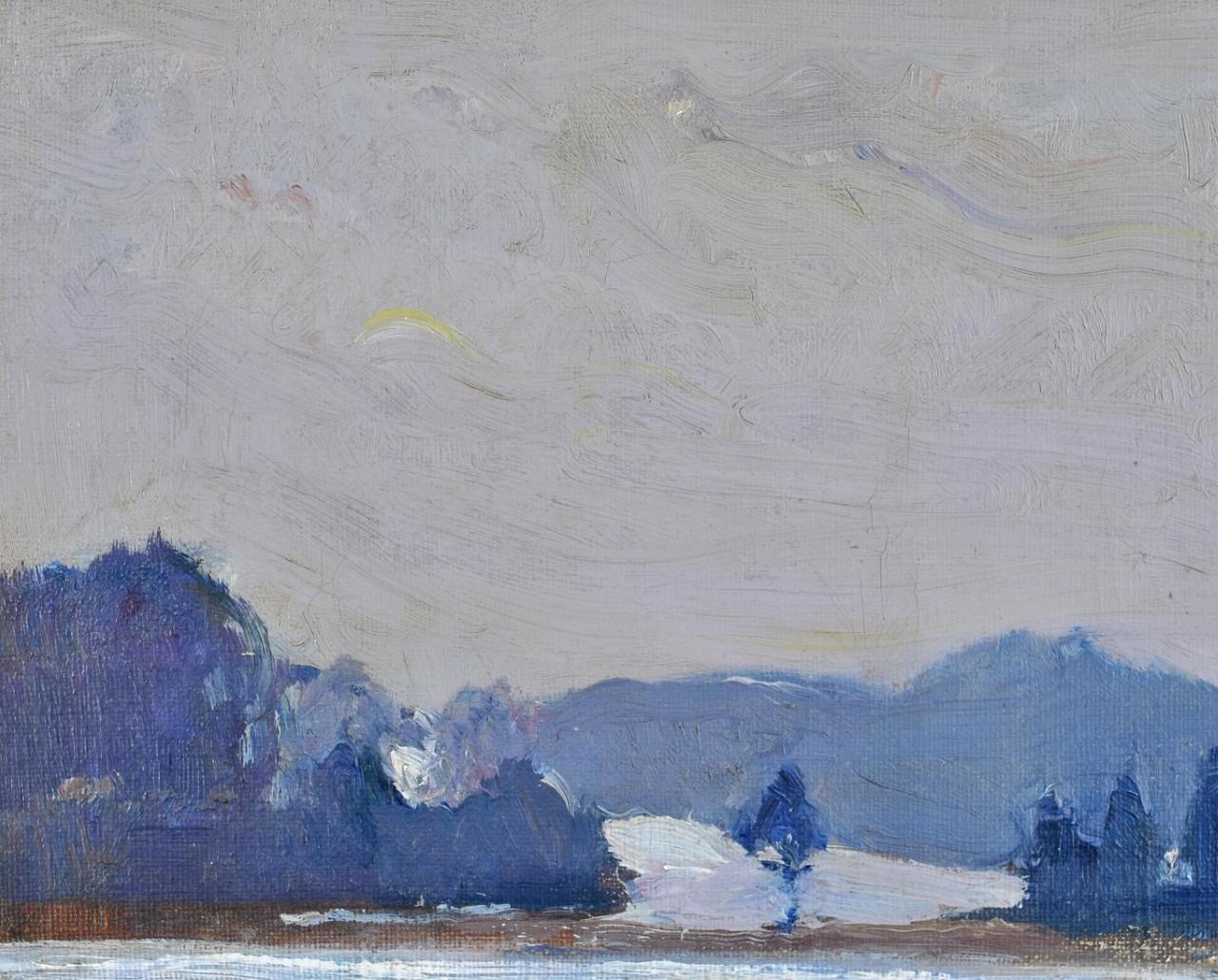 Winter Landscape - Early 20th Century Belgian Impressionist Oil Canvas Painting - Gray Landscape Painting by Andre Lynen