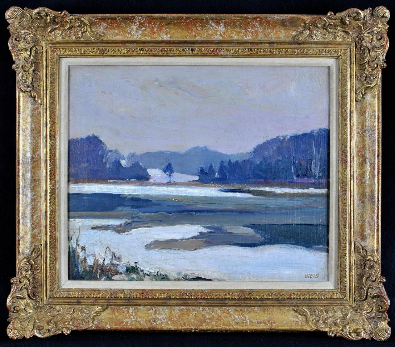 Andre Lynen Landscape Painting - Winter Landscape - Early 20th Century Belgian Impressionist Oil Canvas Painting