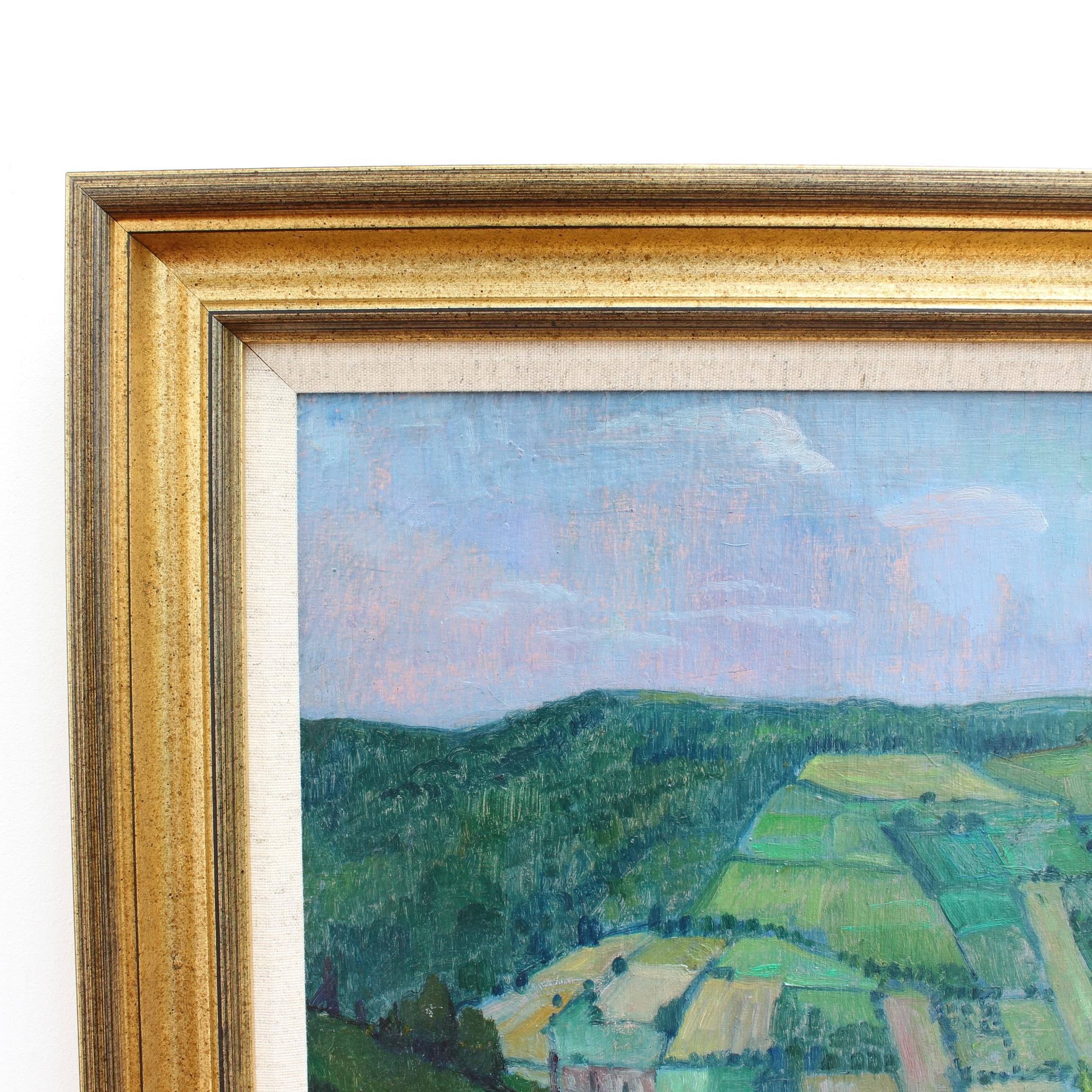 Paysage avec maison en Côte d'Or, huile sur carton, par André Maire (1960). Semur-en-Auxois est la ville dans laquelle Townes a vécu dans les années 1960, dans la région de la Côte d'Or, en Bourgogne. Il s'est rendu dans la campagne environnante