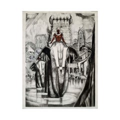 Vers 1941 dessin d'après André Maire : Les éléphants sacrés - Madurai