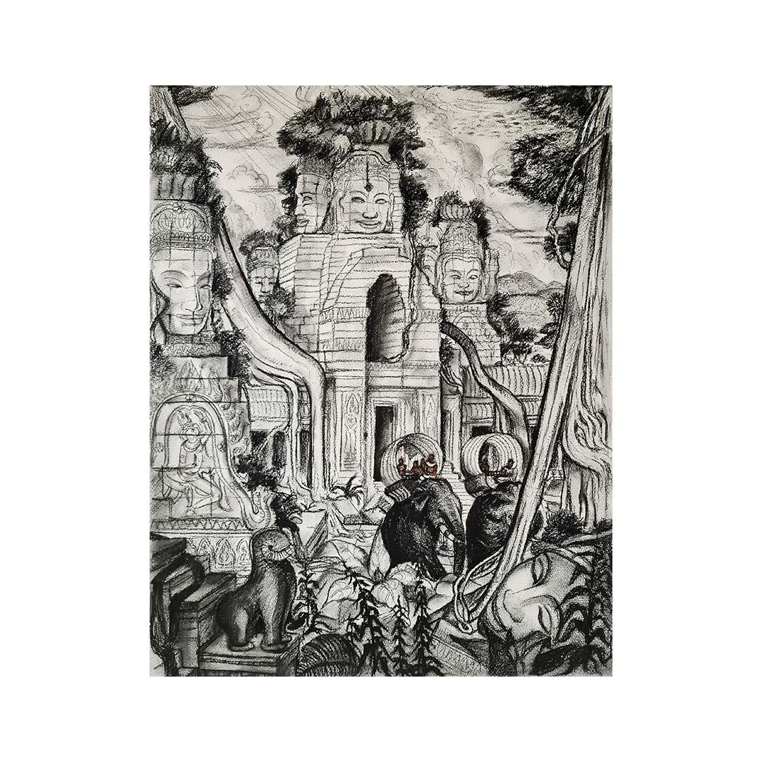 Disegno del 1950 circa da André Maire : Vision du monde à Angkor - Templi in vendita 2
