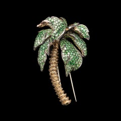 Andre Marcha Palm Tree Green Tsavorite Garnet Yellow Brown Diamond Gold Brooch