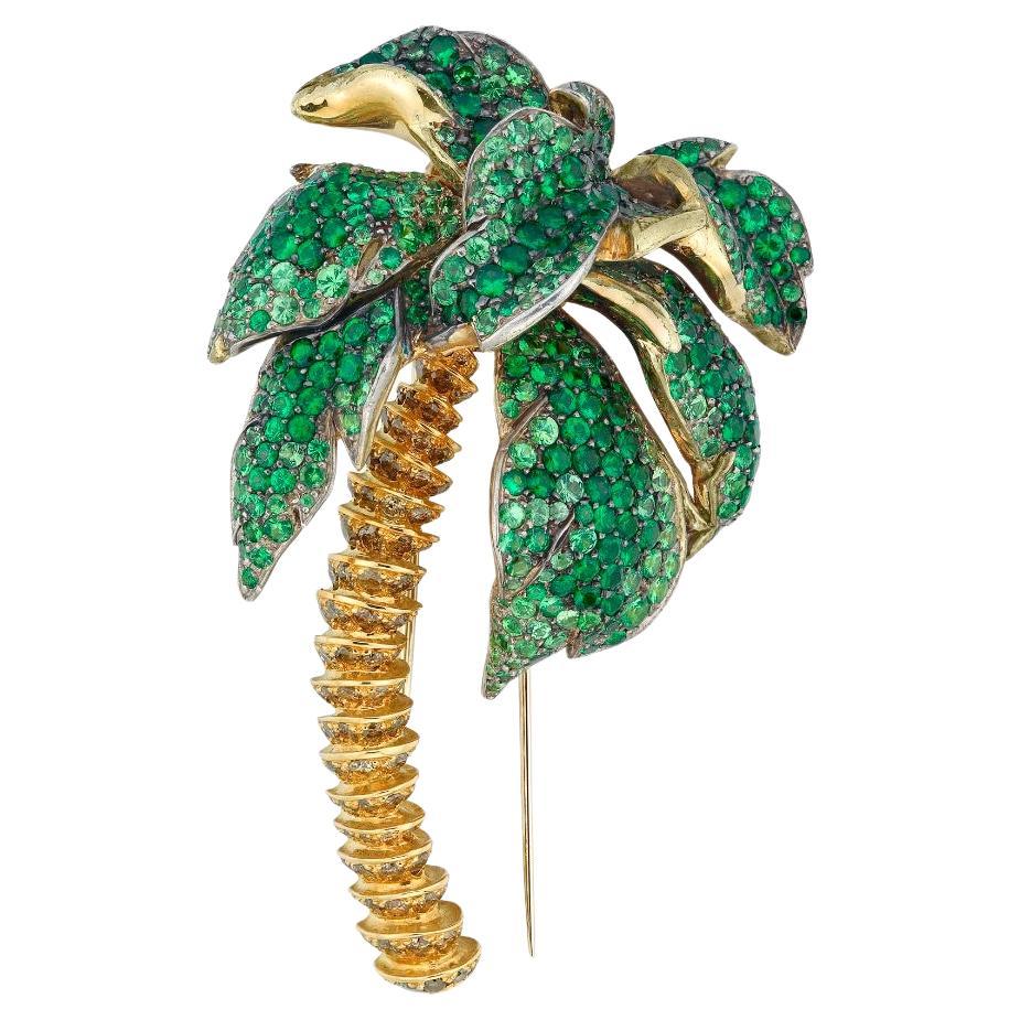 Andre Marcha Palm Tree Green Tsavorite Garnet Yellow Brown Diamond Gold Brooch For Sale