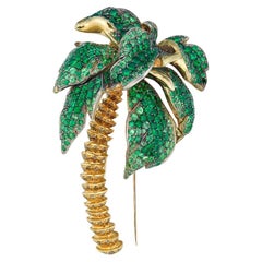 Andre Marcha Palm Tree Green Tsavorite Garnet Yellow Brown Diamond Gold Brooch