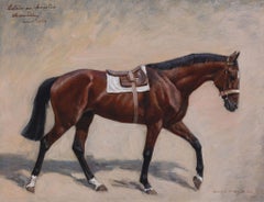 Un caballo de carreras alazán. Pintura al óleo sobre tabla