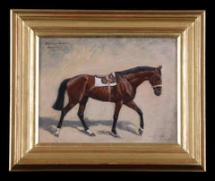 Un cheval de course alezan. Peinture à l'huile sur panneau