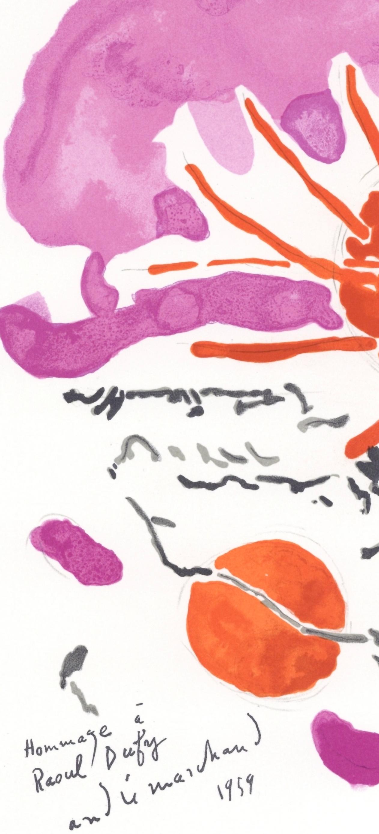 Composición, Carta a mi pintor Raoul Dufy - Landscape Print Rosa de André Marchand