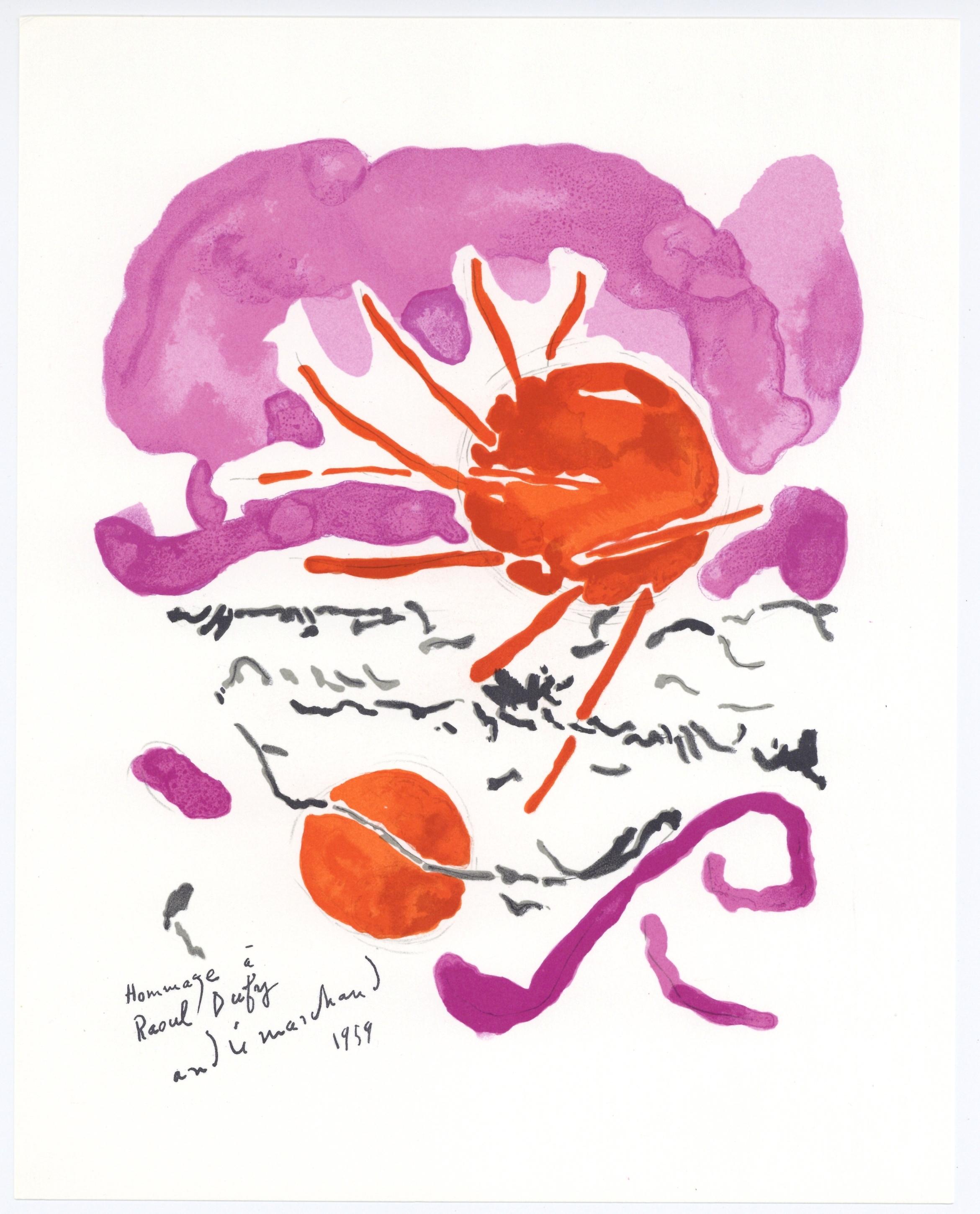 Medium: Lithograph on vélin d'Arches Arjomari paper
Year: 1965
Paper Size: 11.81 x 9.45 inches
Inscription: Signed in the plate and unnumbered, as issued
Notes: From the folio, Lettre à mon peintre Raoul Dufy, 1965. Published by Librairie académique