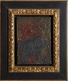 Deux Visages en Rouge et Bleu, Surrealist Oil on Canvas Painting by André Masson