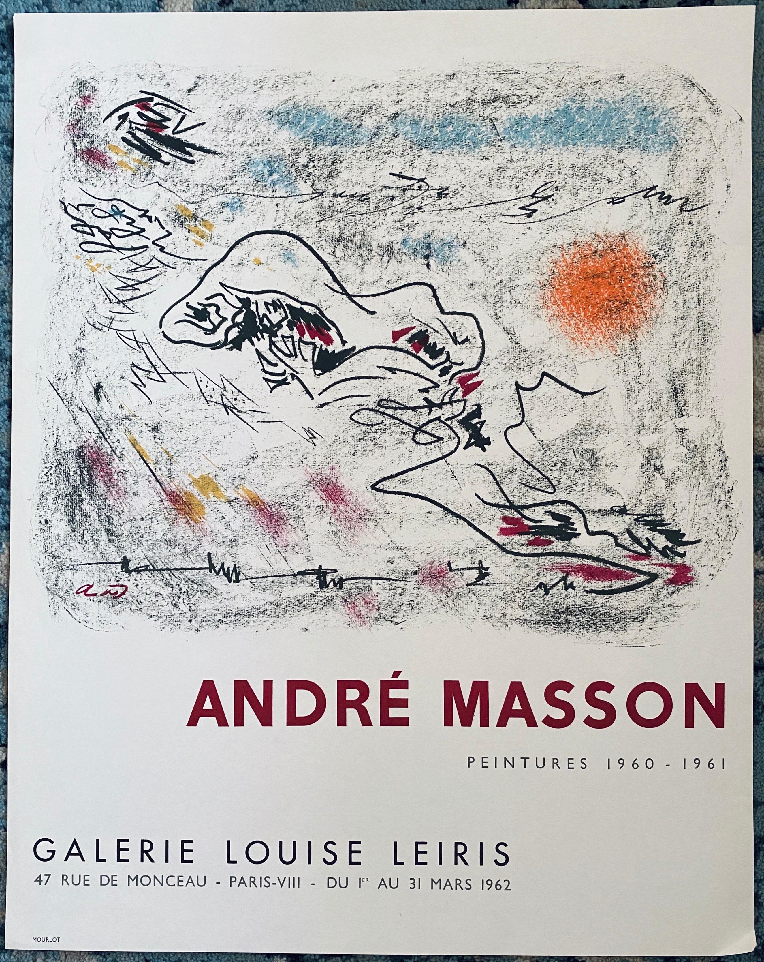 French Abstract Surrealist Vintage Lithograph Mourlot Poster Andre Masson For Sale 2