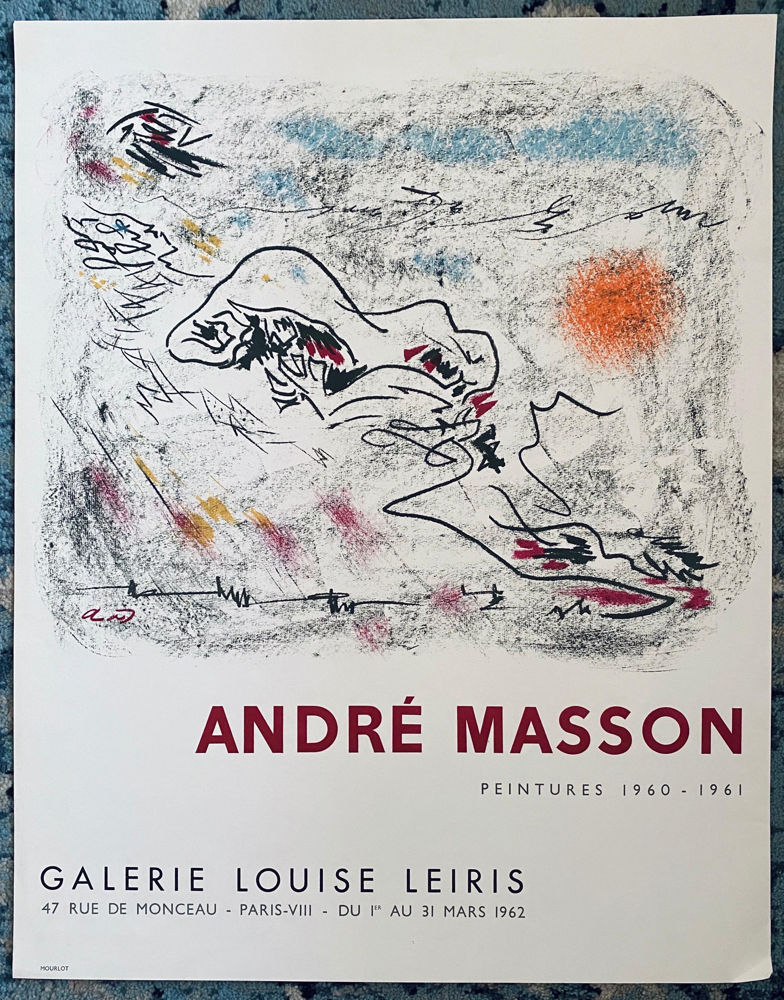 French Abstract Surrealist Vintage Lithograph Mourlot Poster Andre Masson - Painting by André Masson