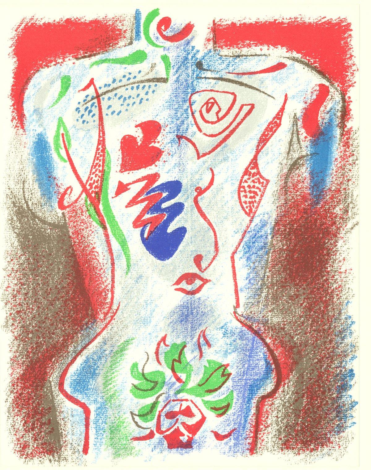 1972 Andre Masson 'XXe Siecle no. 38' Mehrfarbige, rote Lithographie des Expressionismus, 1972 – Print von André Masson