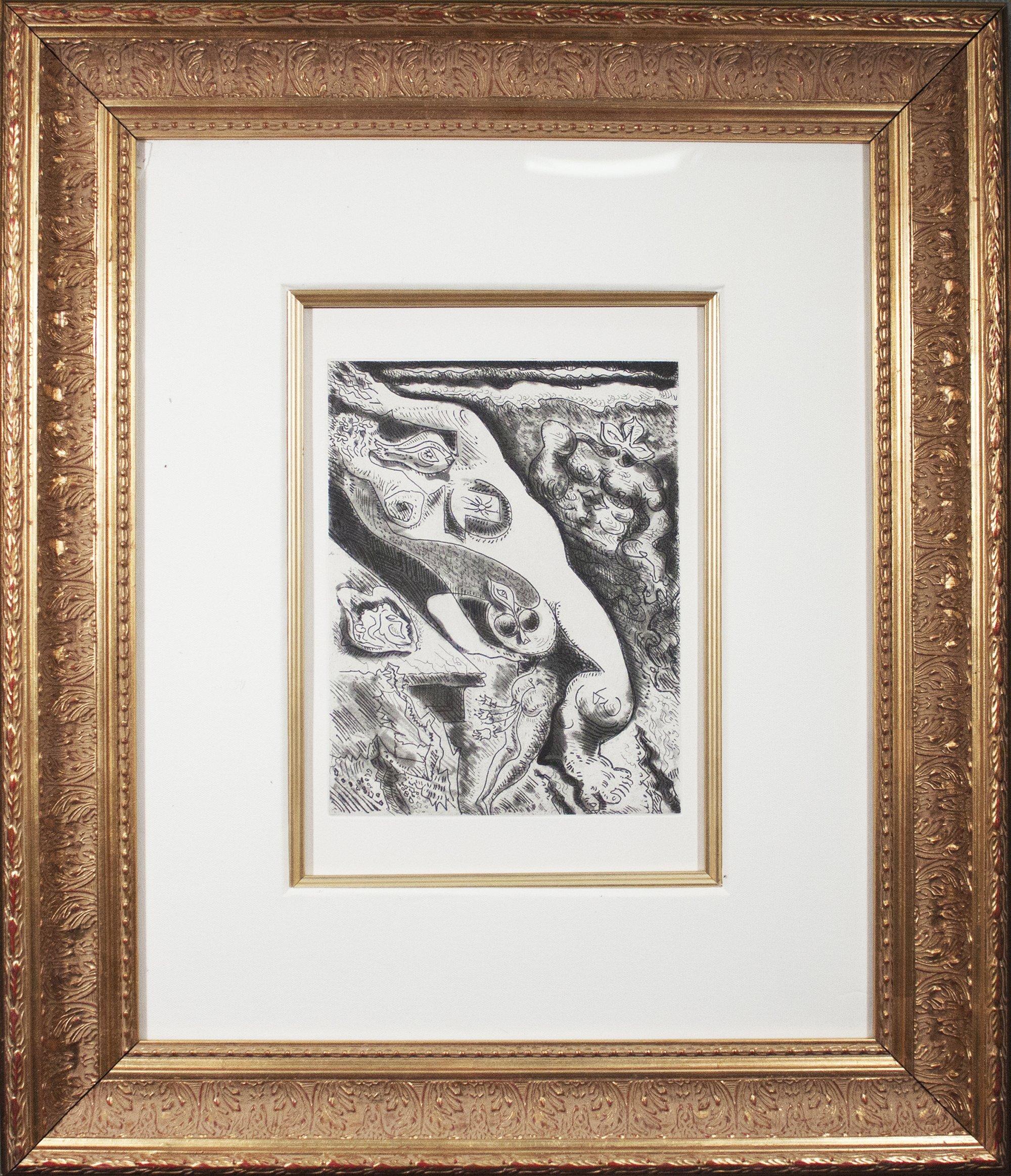 1974 Andre Masson 'Le Septieme Chant I' Surrealism Black & White France Etching  - Print by André Masson
