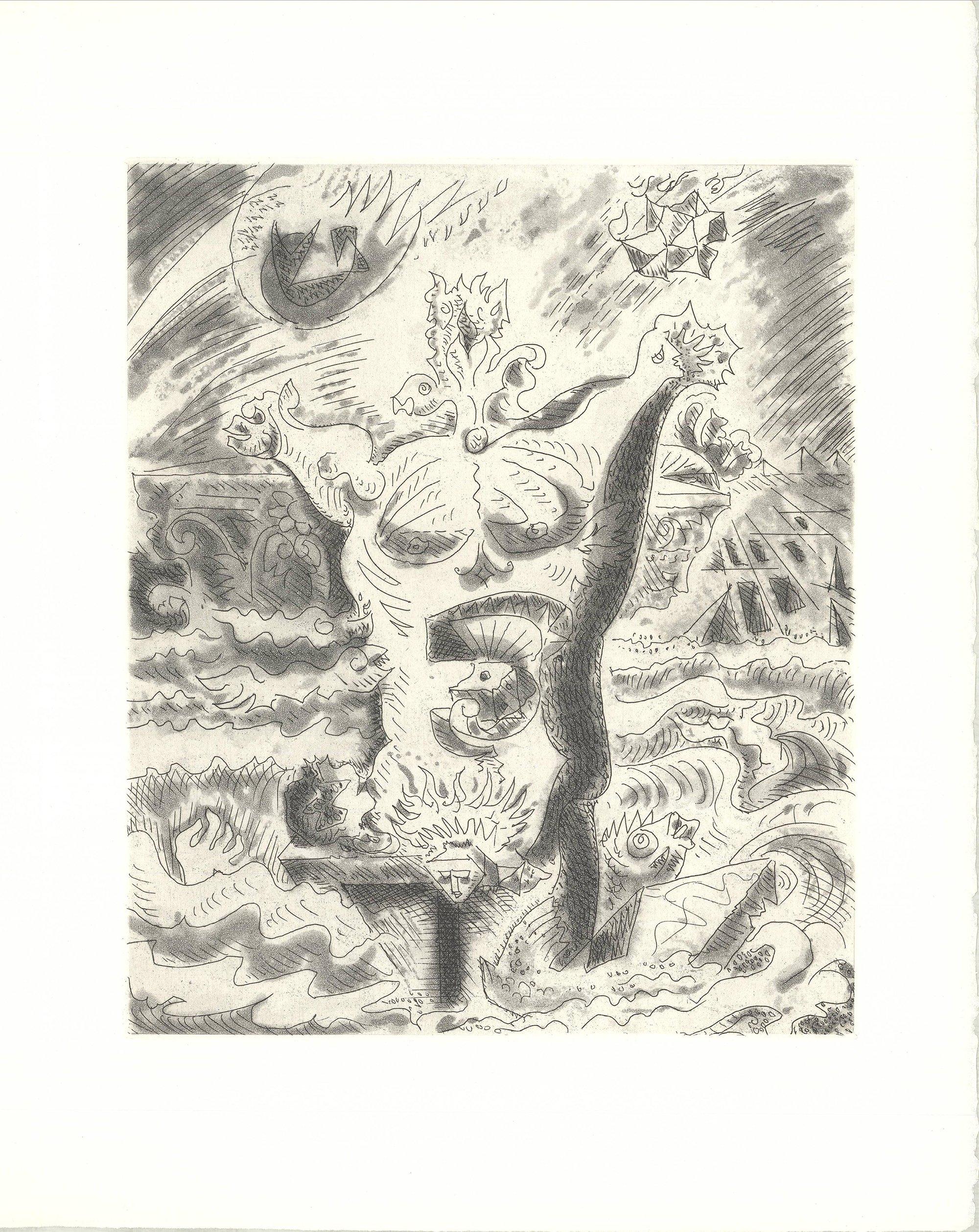 1974 Andre Masson 'Le Septieme Chant II' Expressionism Brown, White France  - Print by André Masson