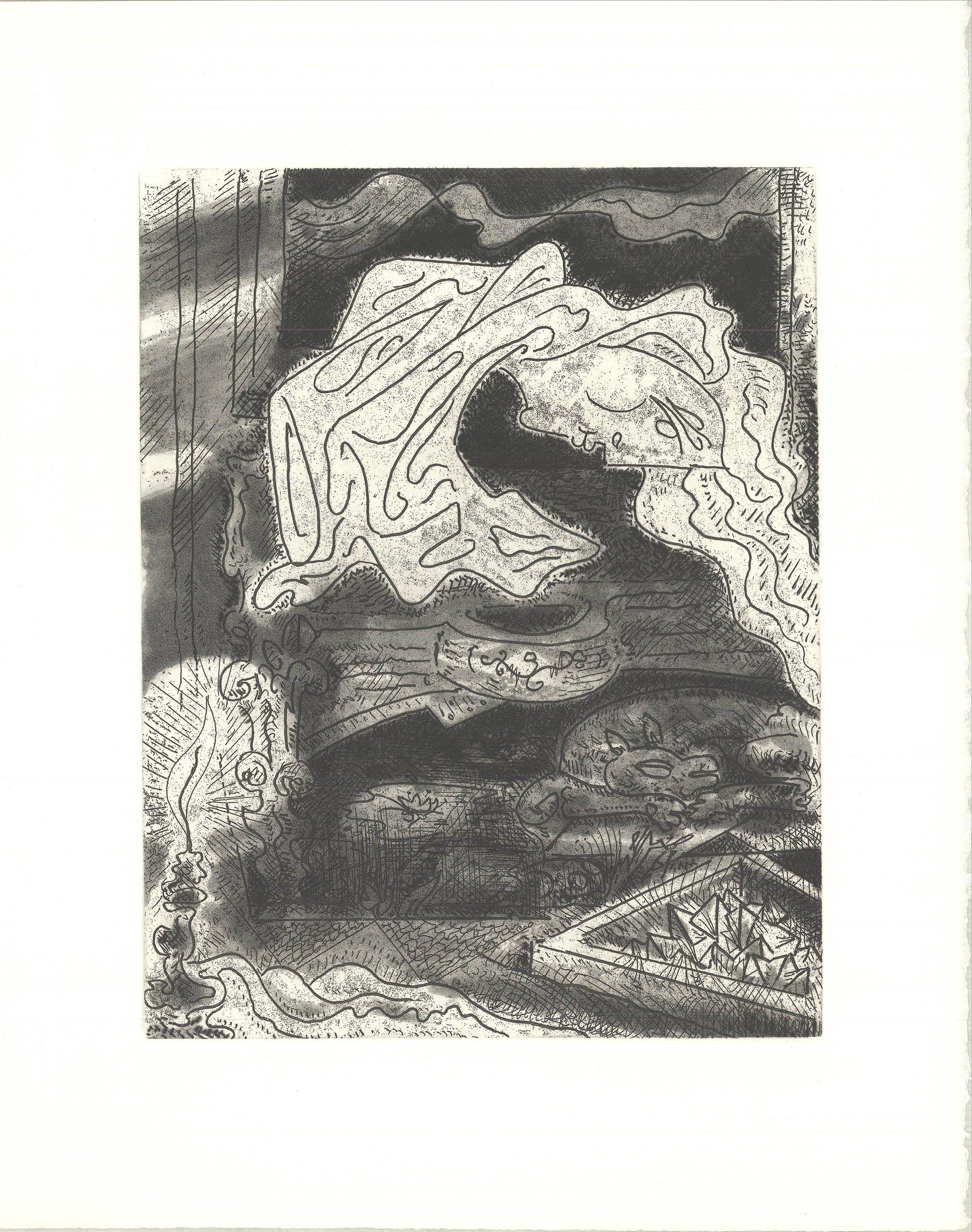 1974 Andre Masson 'Le Septieme Chant III' Abstract Black & White France Etching - Print by André Masson