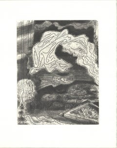 1974 Andre Masson 'Le Septieme Chant III' Abstract Black & White France Etching