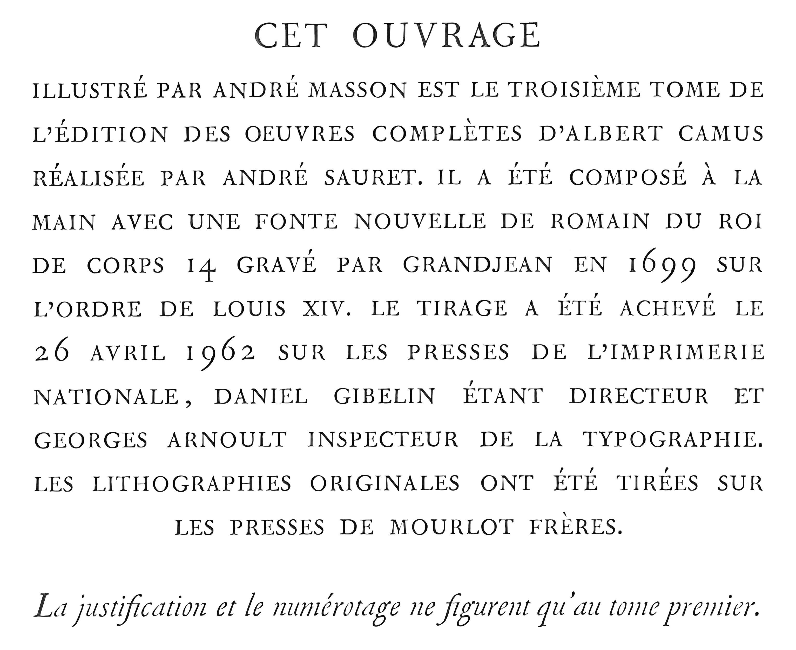 Andre Masson, Untitled, from Albert Camus, oeuvres completes, 1962 im Angebot 1