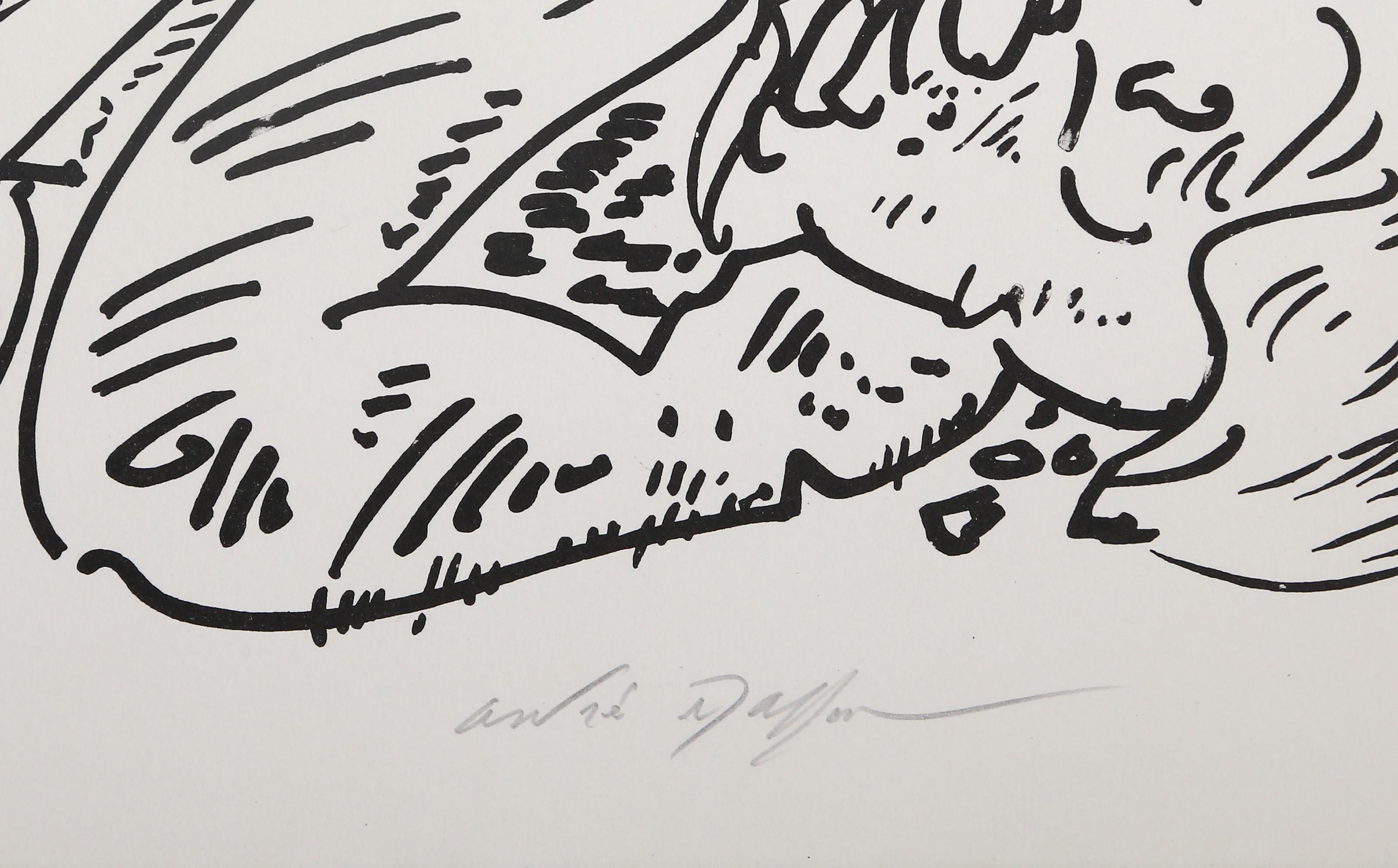 Scena di spiaggia, litografia surrealista di Andre Masson - Nude Print Grigio di André Masson