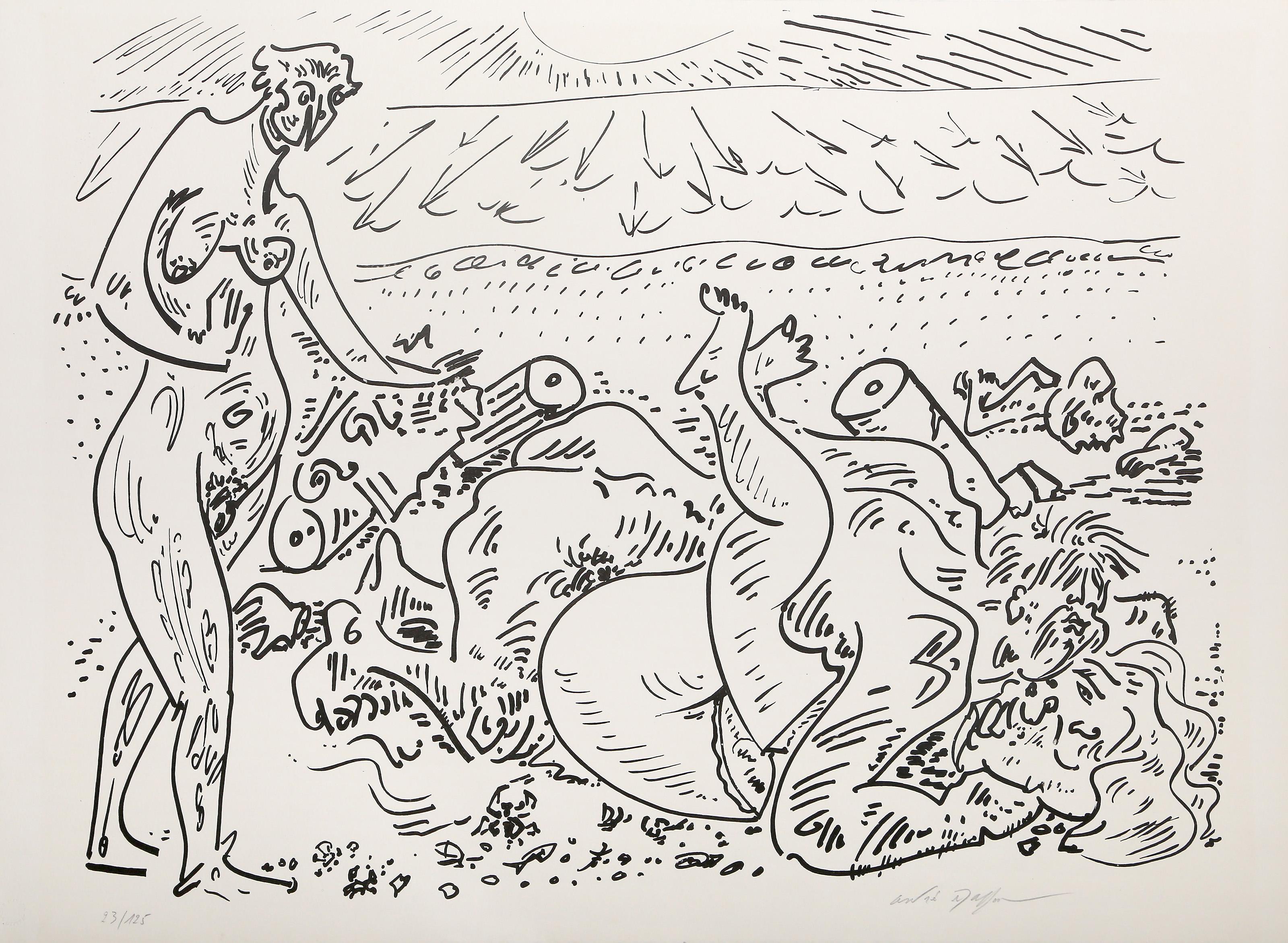 Nude Print di André Masson - Scena di spiaggia, litografia surrealista di Andre Masson