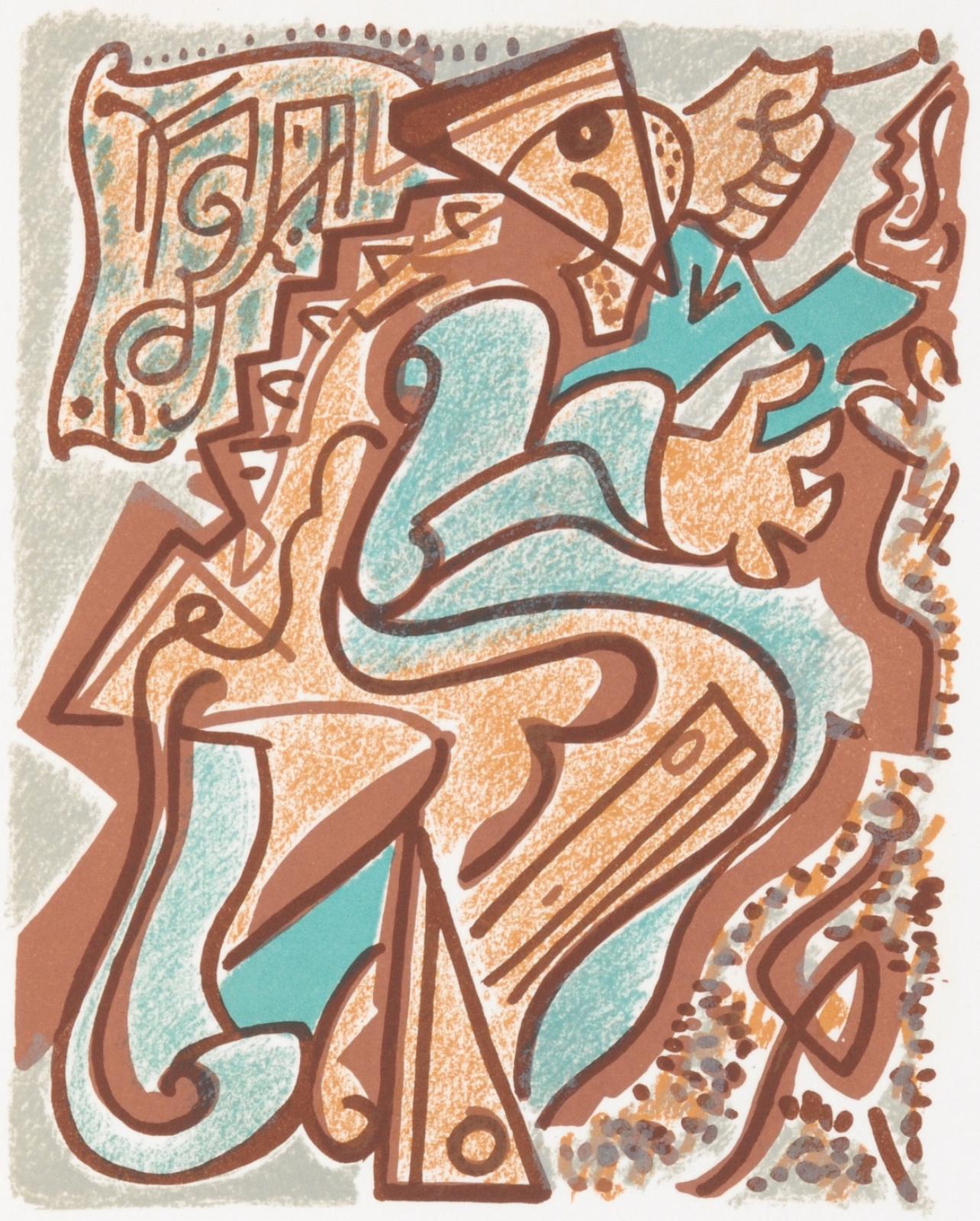 Lithograph on vélin d'Arches paper. Inscription: unsigned and unnumbered, as issued. Good condition. Notes: From the folio, Une Étoile de Craie, seize lithographies originales par André Masson, 1973. Published by Au Pont des Arts, Paris, and Galerie