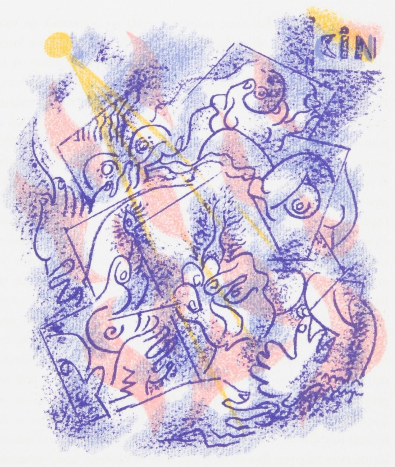 Lithographie auf Vélin d'Arches Papier. Aufschrift: unsigniert und nicht nummeriert, wie ausgegeben. Guter Zustand. Anmerkungen: Aus dem Folio, Une Étoile de Craie, seize lithographies originales par André Masson, 1973. Herausgeber: Au Pont des