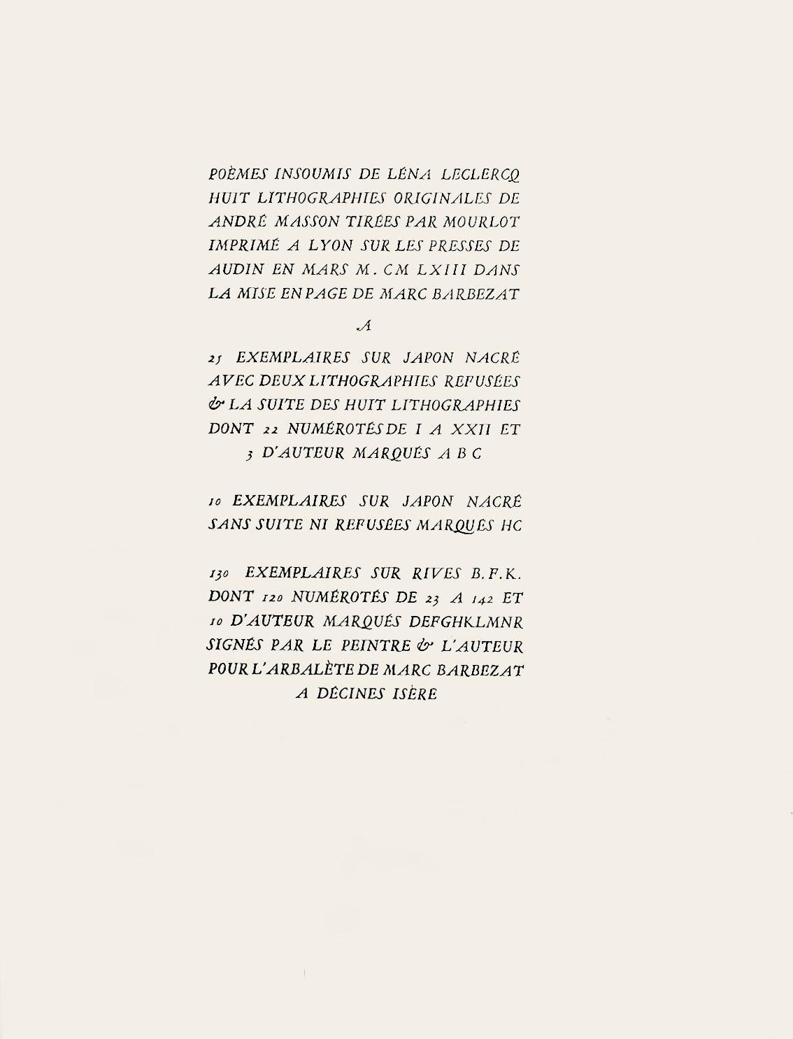 Composición, Poèmes insoumis, André Masson en venta 5