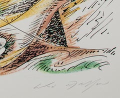 20th century color lithograph nude female figure landscape expressionist line