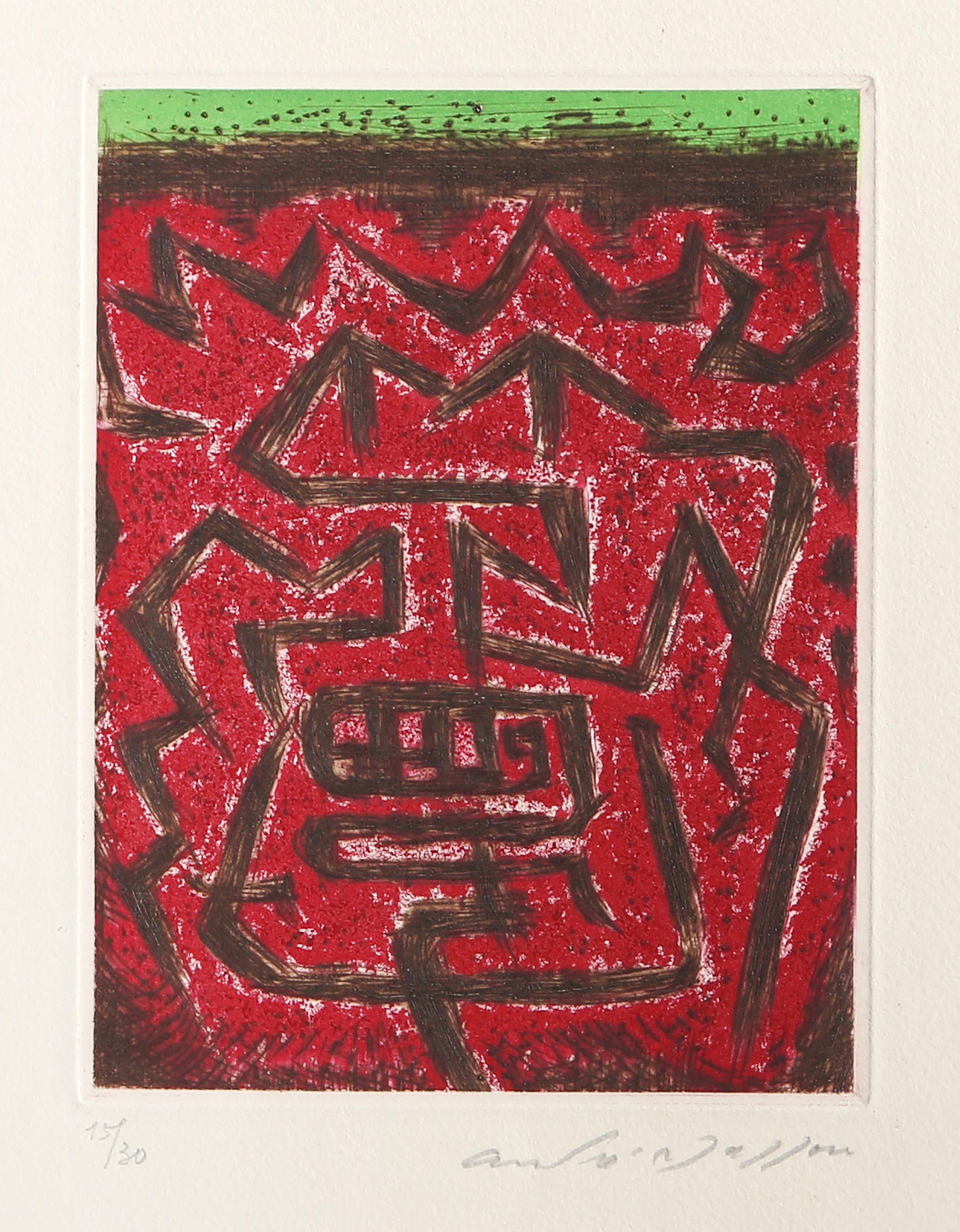Démone, gravure et aquatinte abstraite d'André Masson