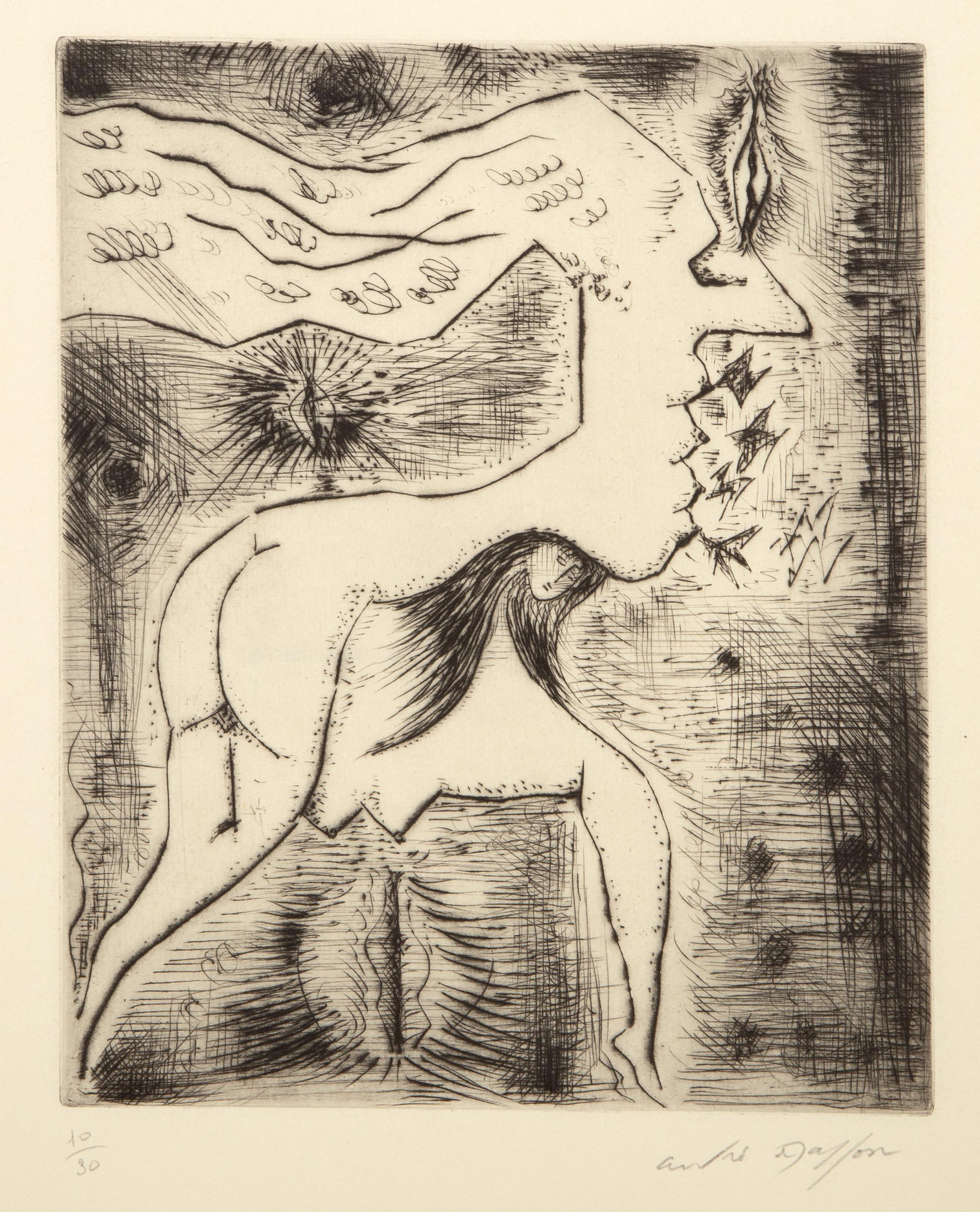 Deux femmes en une, gravure surréaliste d'Andre Masson