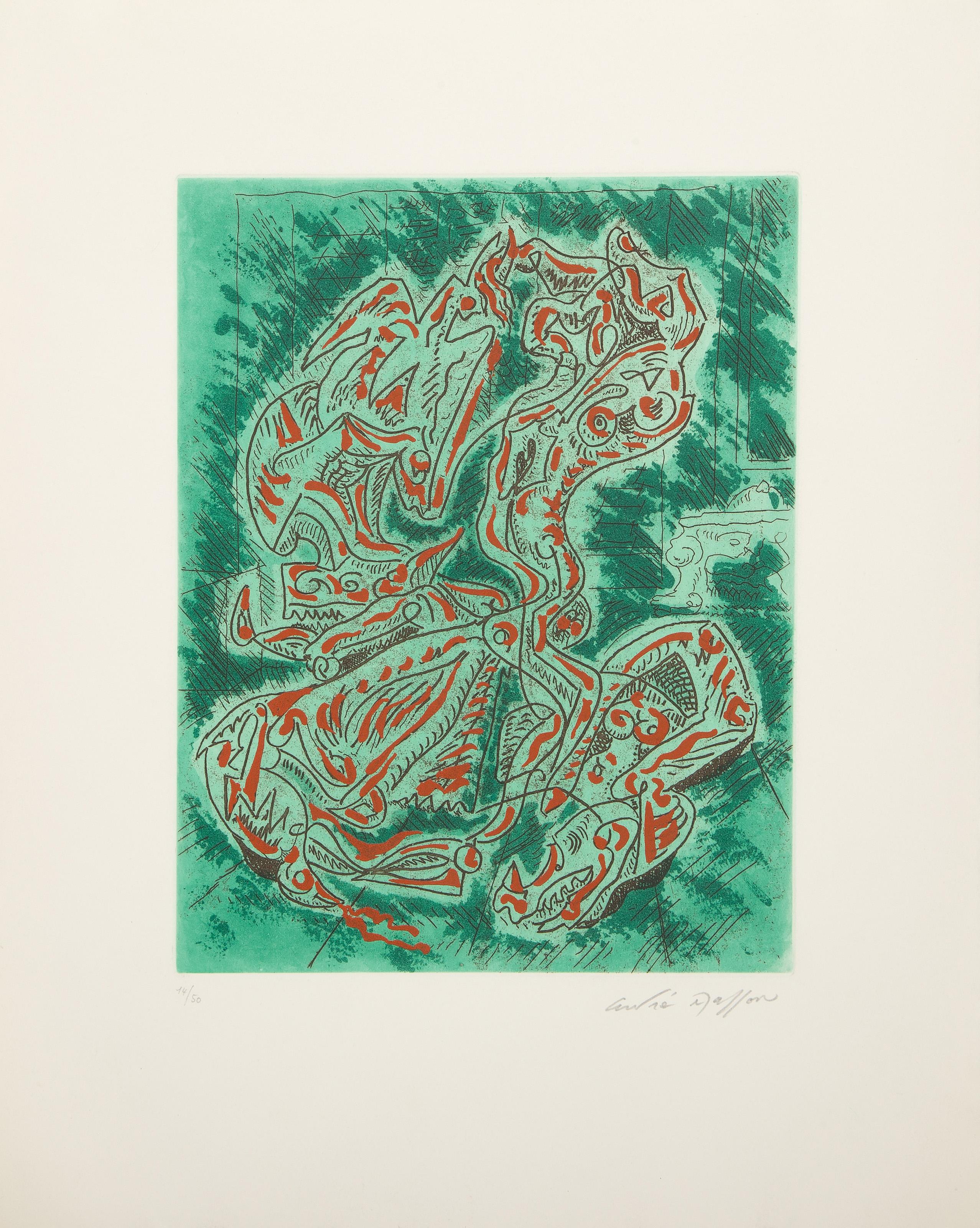  Andre Masson, Franzose (1896 - 1987) - Drache vert, Medium: Radierung und Aquatinta, signiert und nummeriert in pecnil, Auflage: 14/50, Bildgröße: 10.5 x 8 inches, Größe: 16.25 x 13 in. (41.28 x 33.02 cm), Beschreibung: Aus der Sammlung des