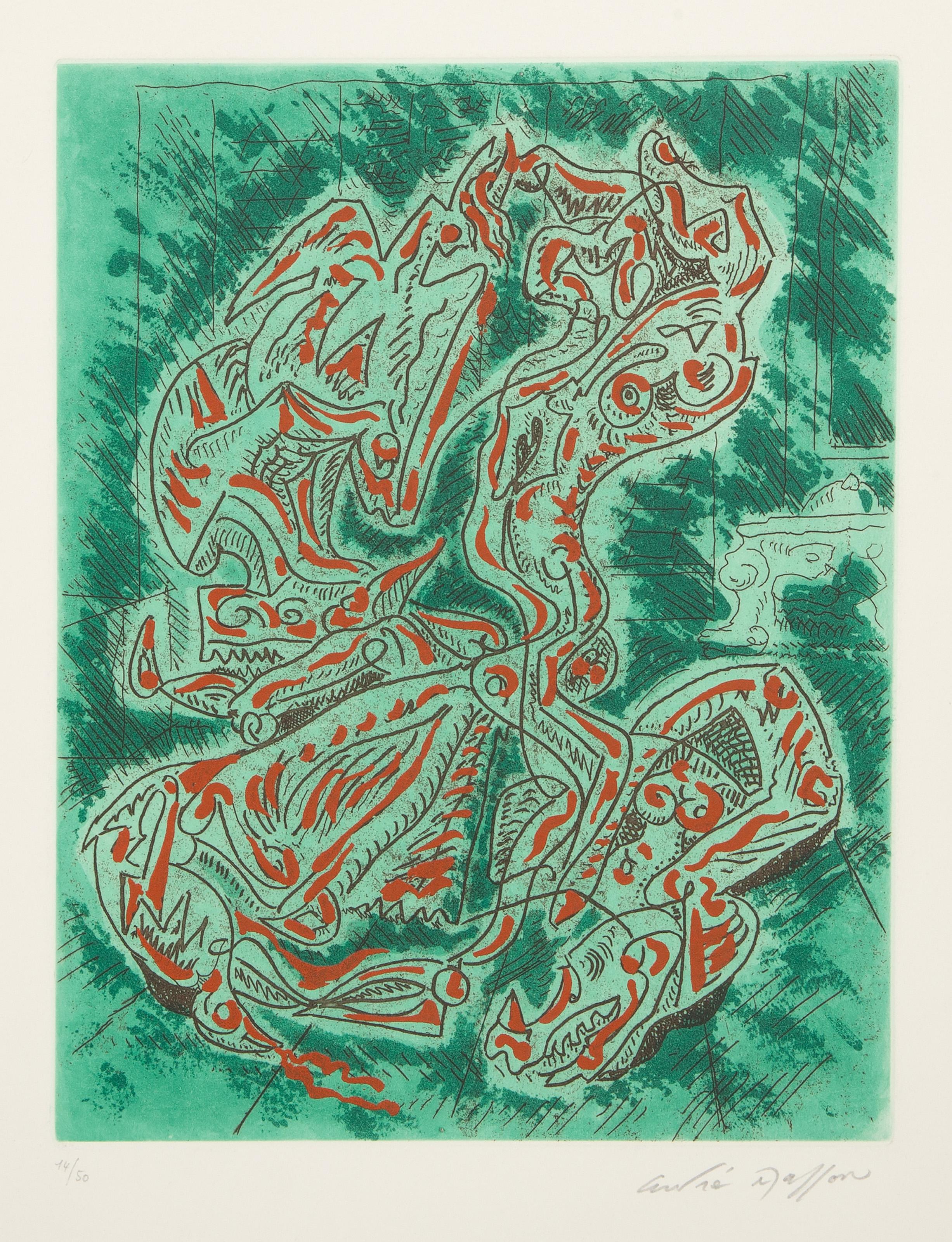 Drachen vert, surrealistische Radierung von Andre Masson – Print von André Masson