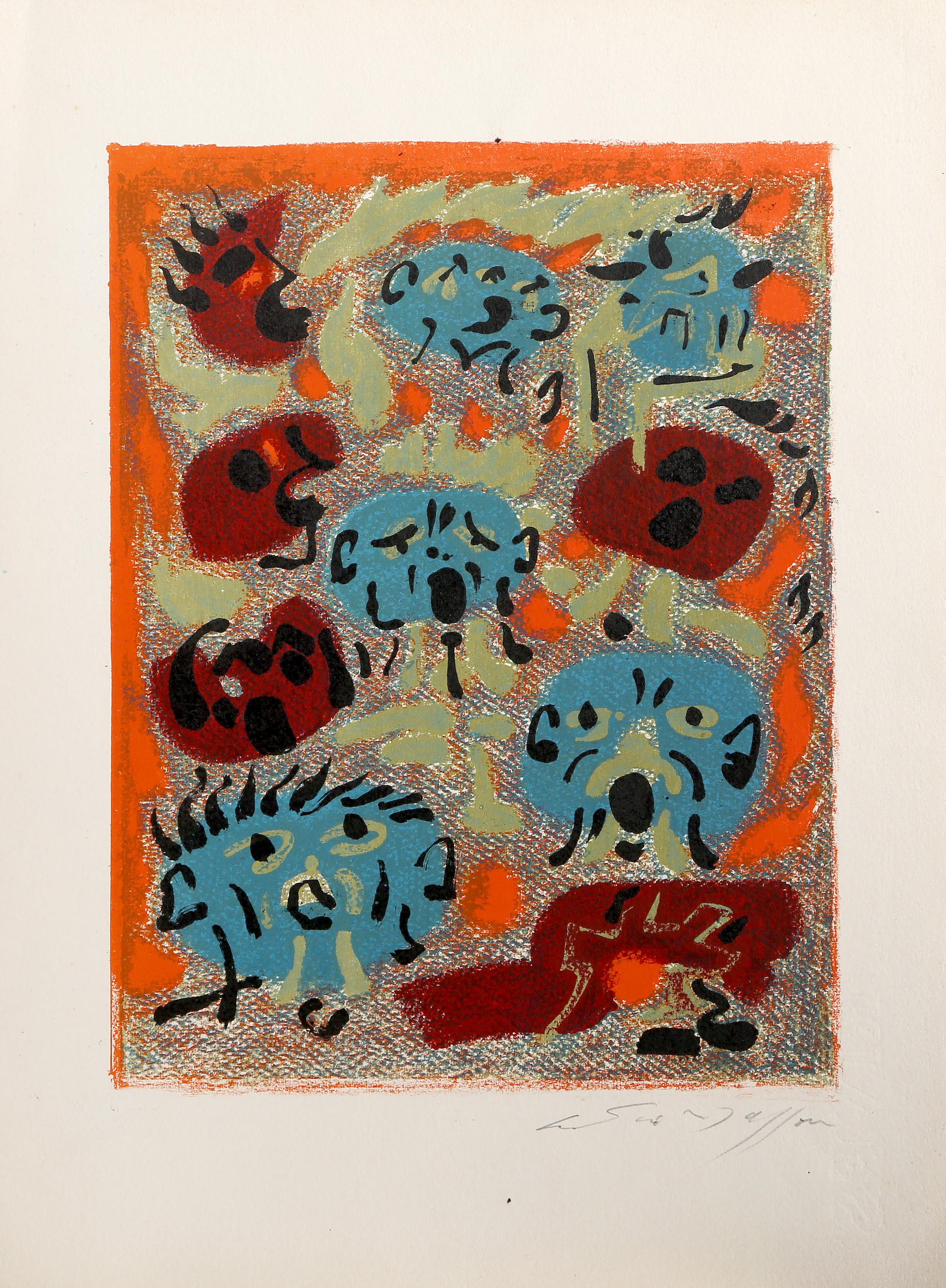 Faces, Surrealist Lithograph by André Masson For Sale 1