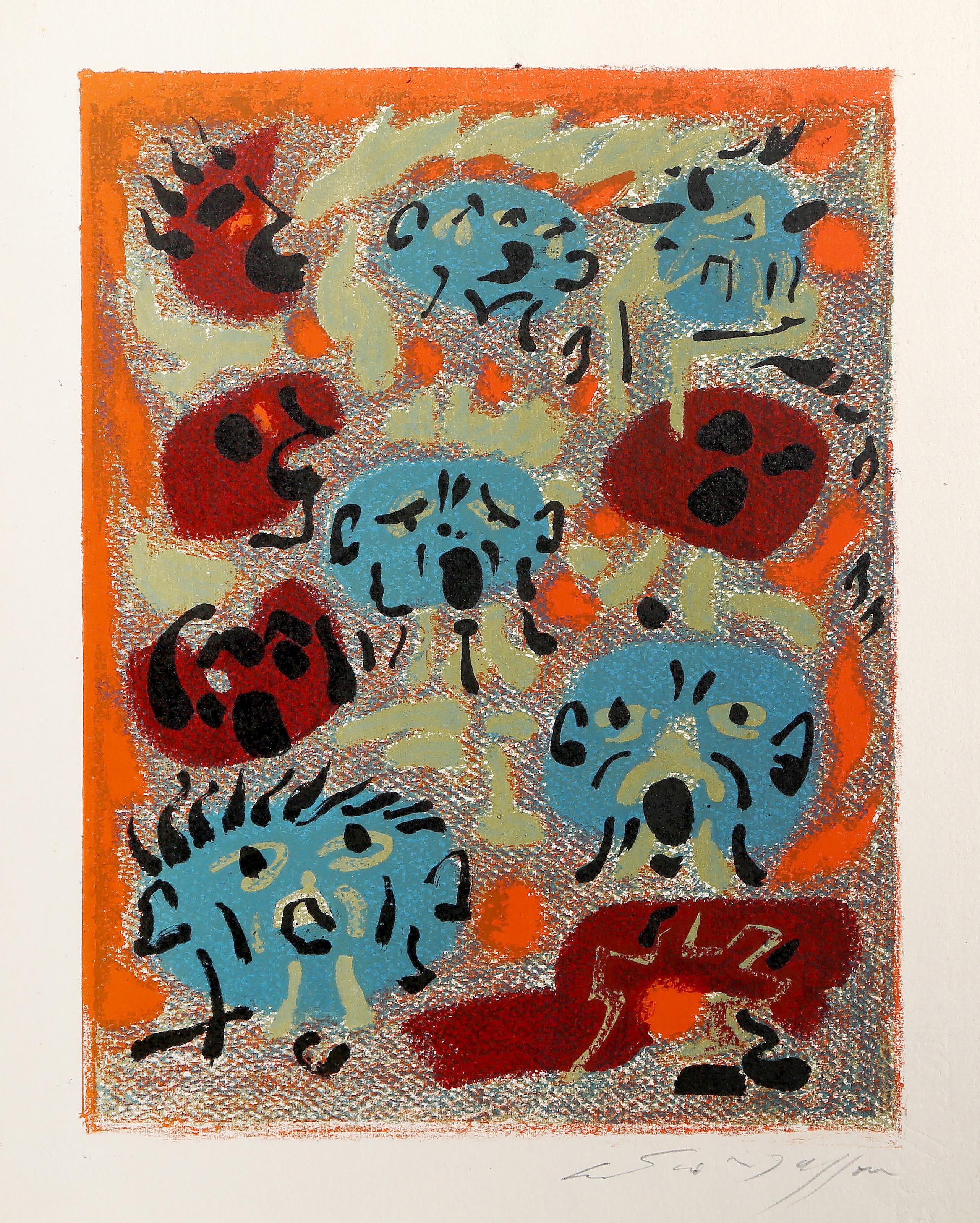 André Masson, French (1896 -1987) - Faces, Year:  1962, Medium:  Lithograph on Rives, signed in pencil, Image Size:  11 x 8.5 inches, Size:  15 x 11 in. (38.1 x 27.94 cm), Description:  From the collection of the late Larry Saphire.