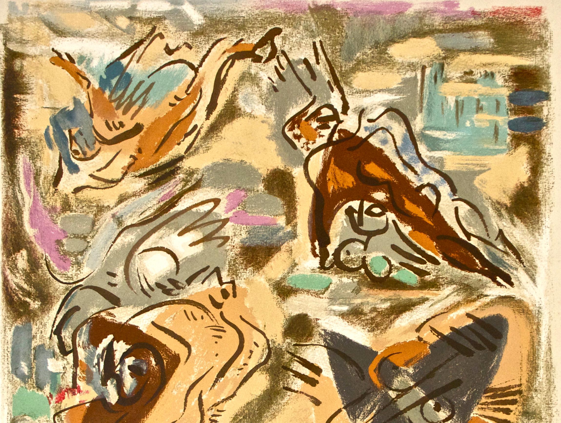Figuren in Landschaft (Beige), Abstract Print, von André Masson